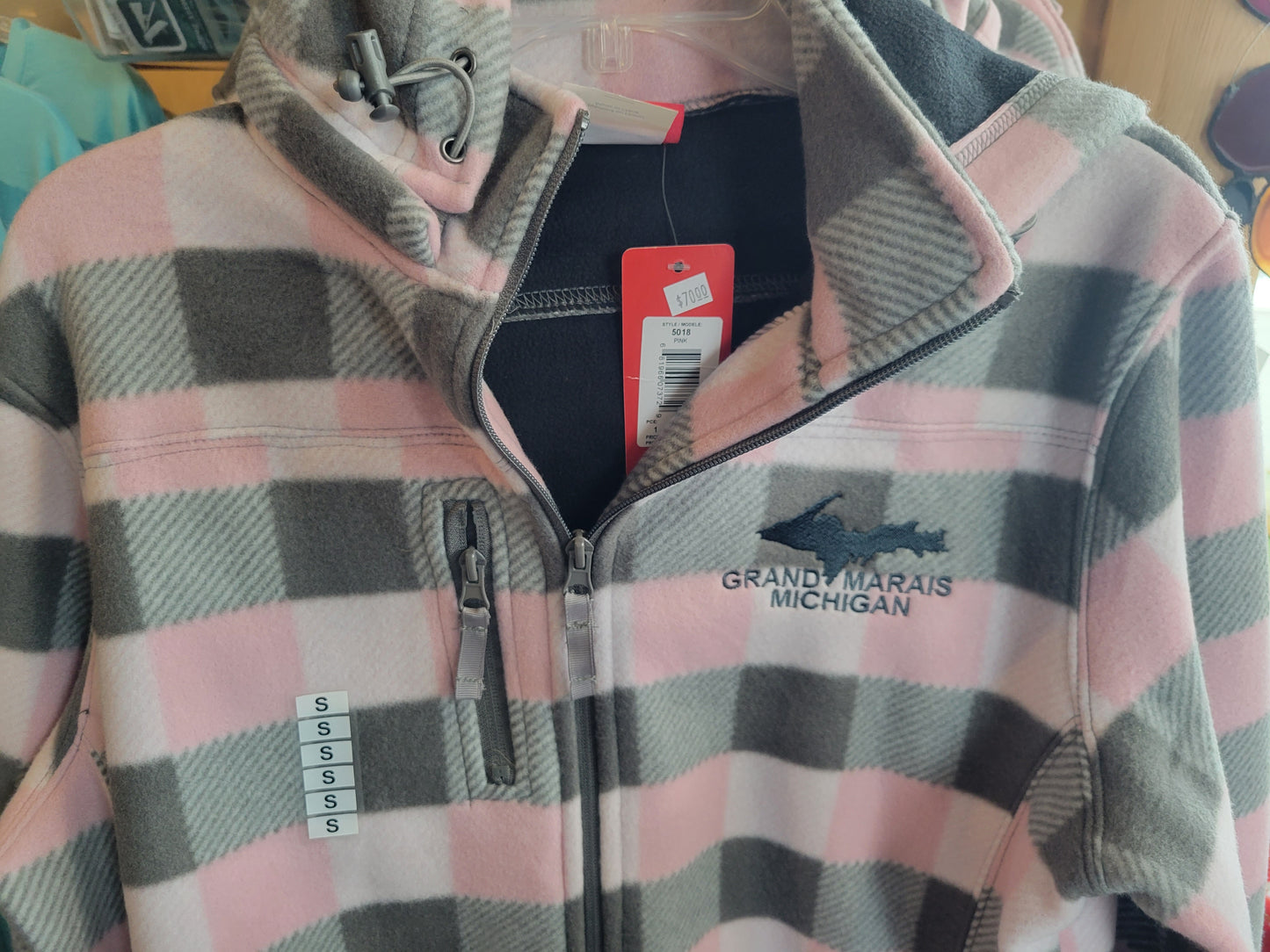 Coat - pink and grey plaid with hood