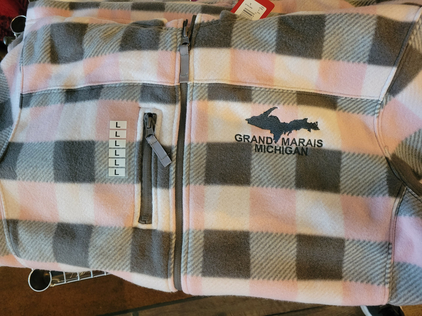 Coat - pink and grey plaid with hood