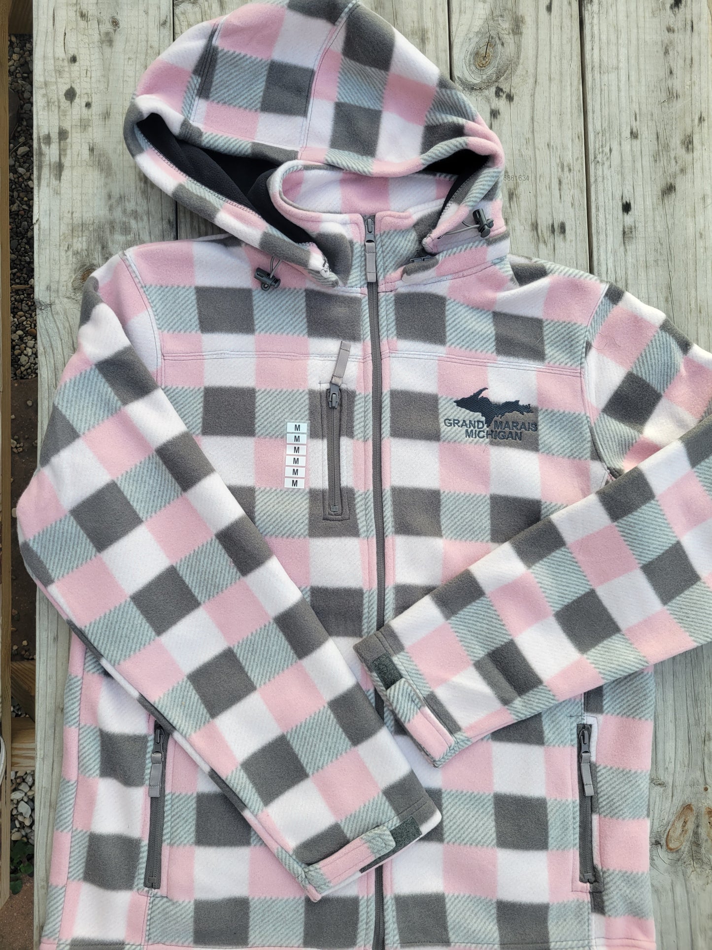 Coat - pink and grey plaid with hood