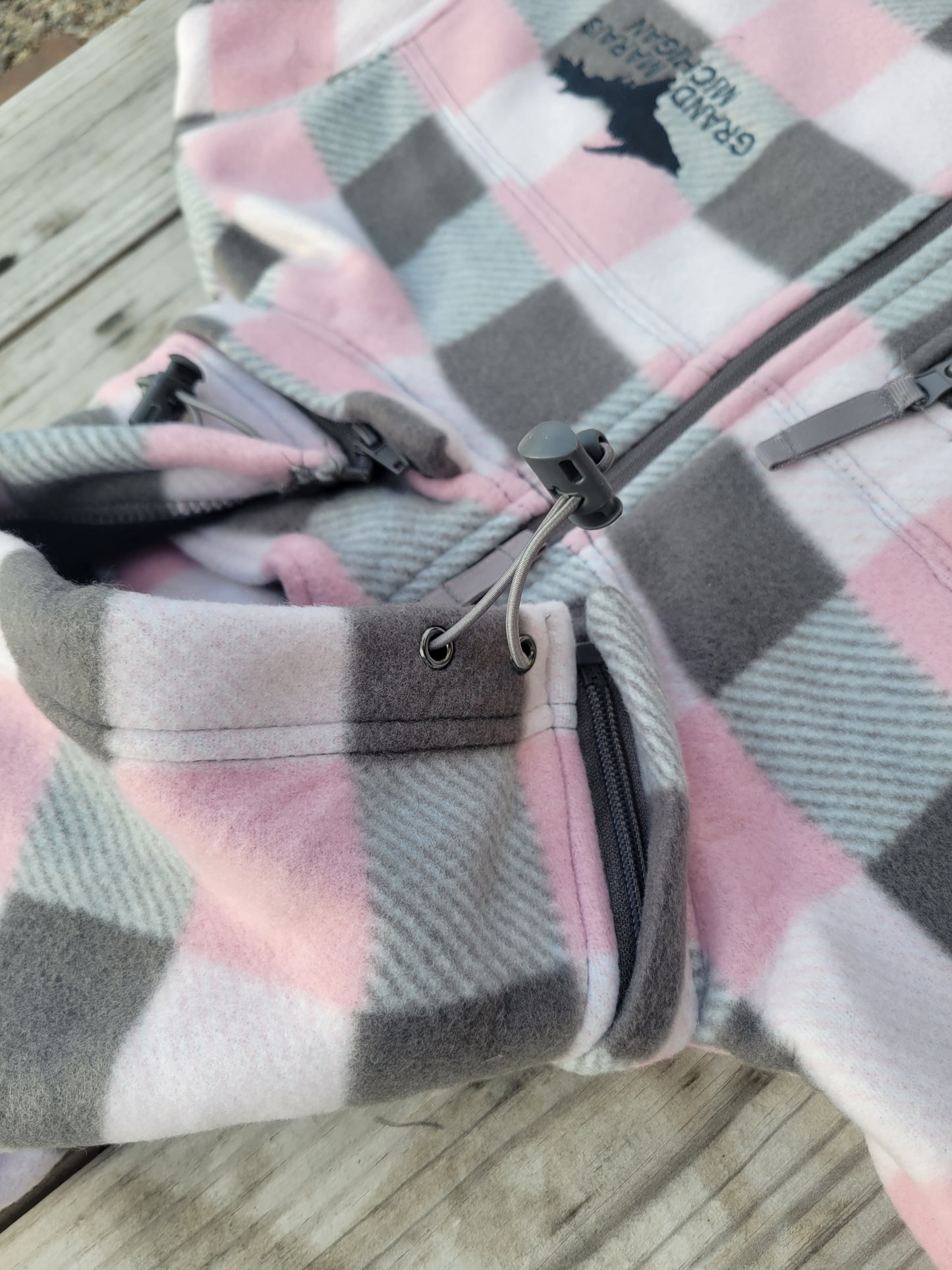 Coat - pink and grey plaid with hood