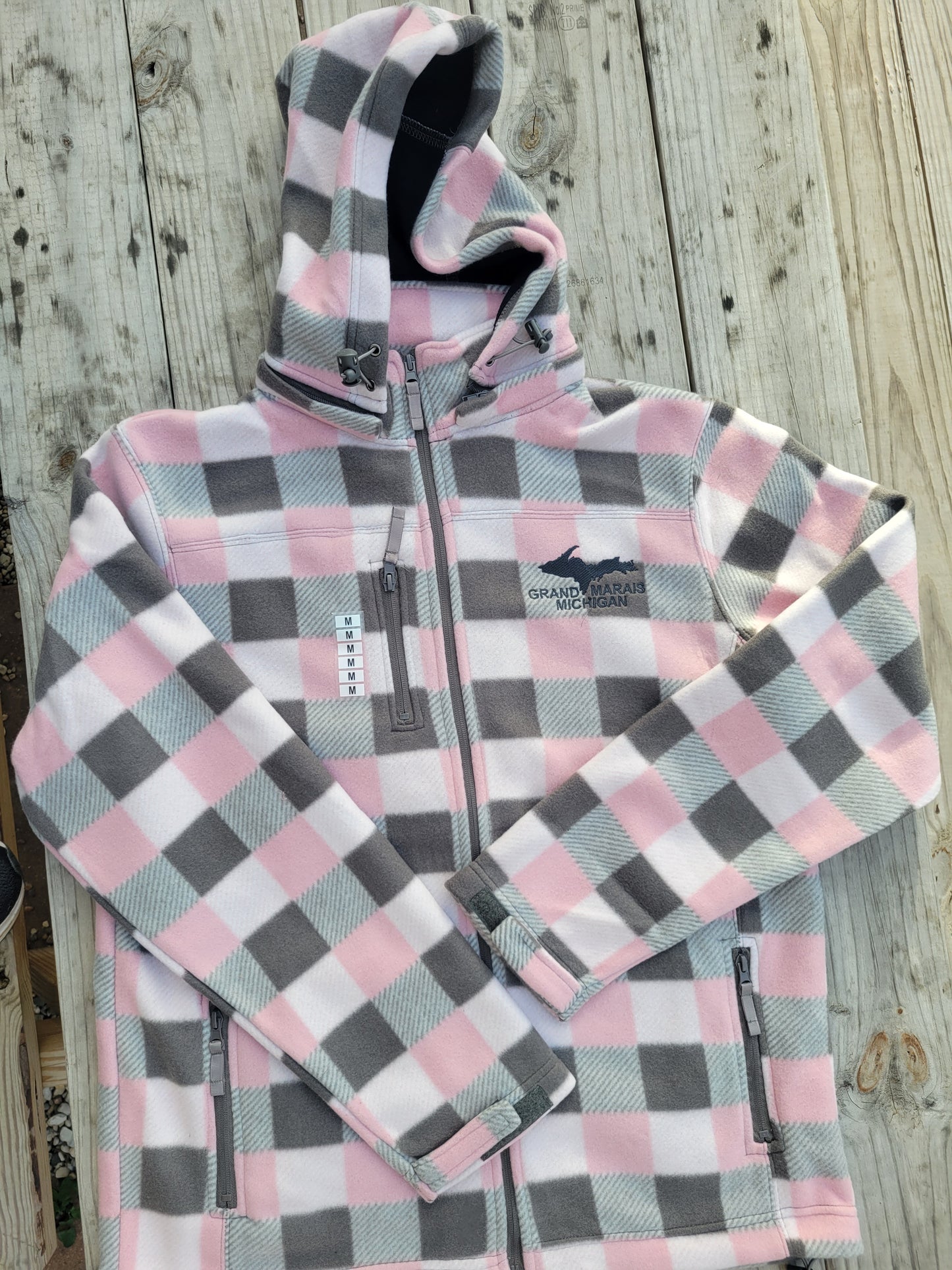 Coat - pink and grey plaid with hood