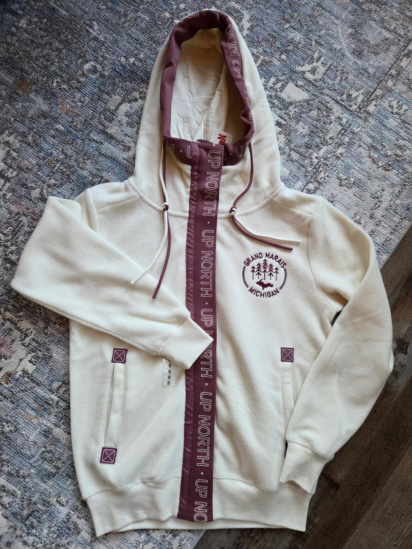 Full zipper hooded jacket - sage or cream color