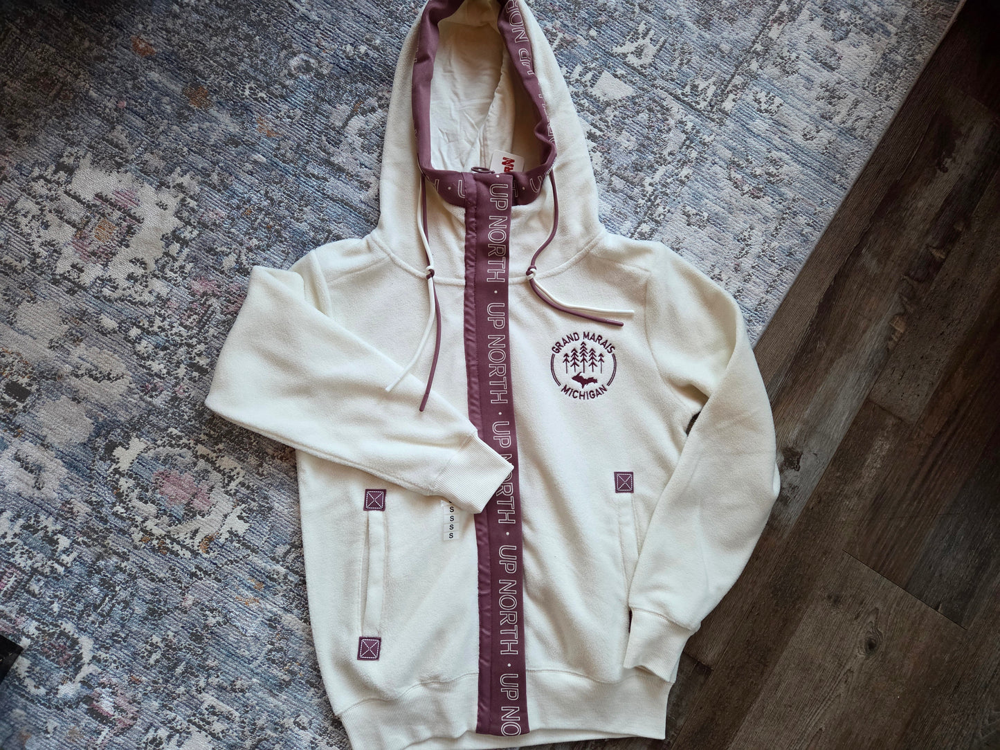 Full zipper hooded jacket - sage or cream color
