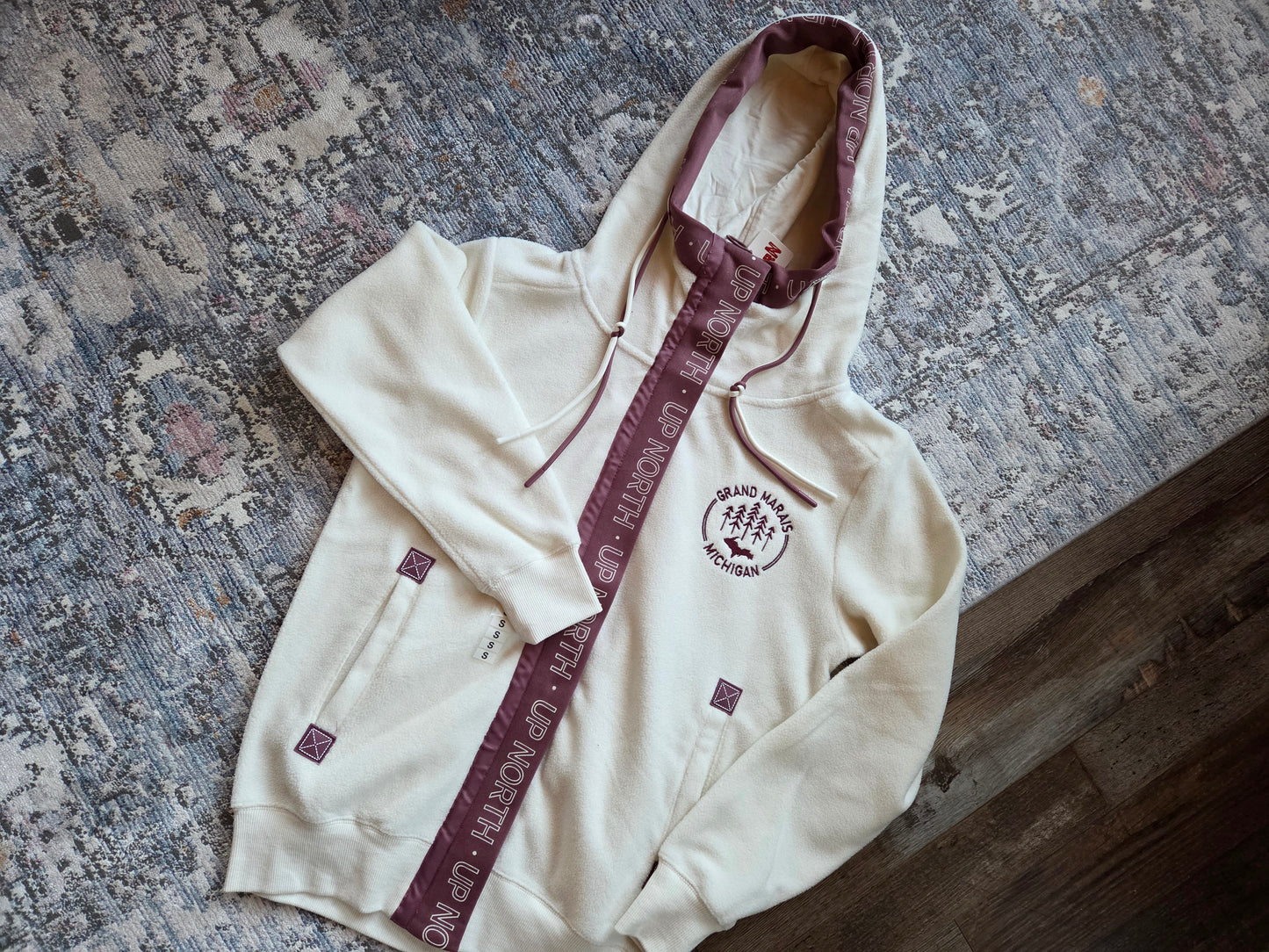Full zipper hooded jacket - sage or cream color