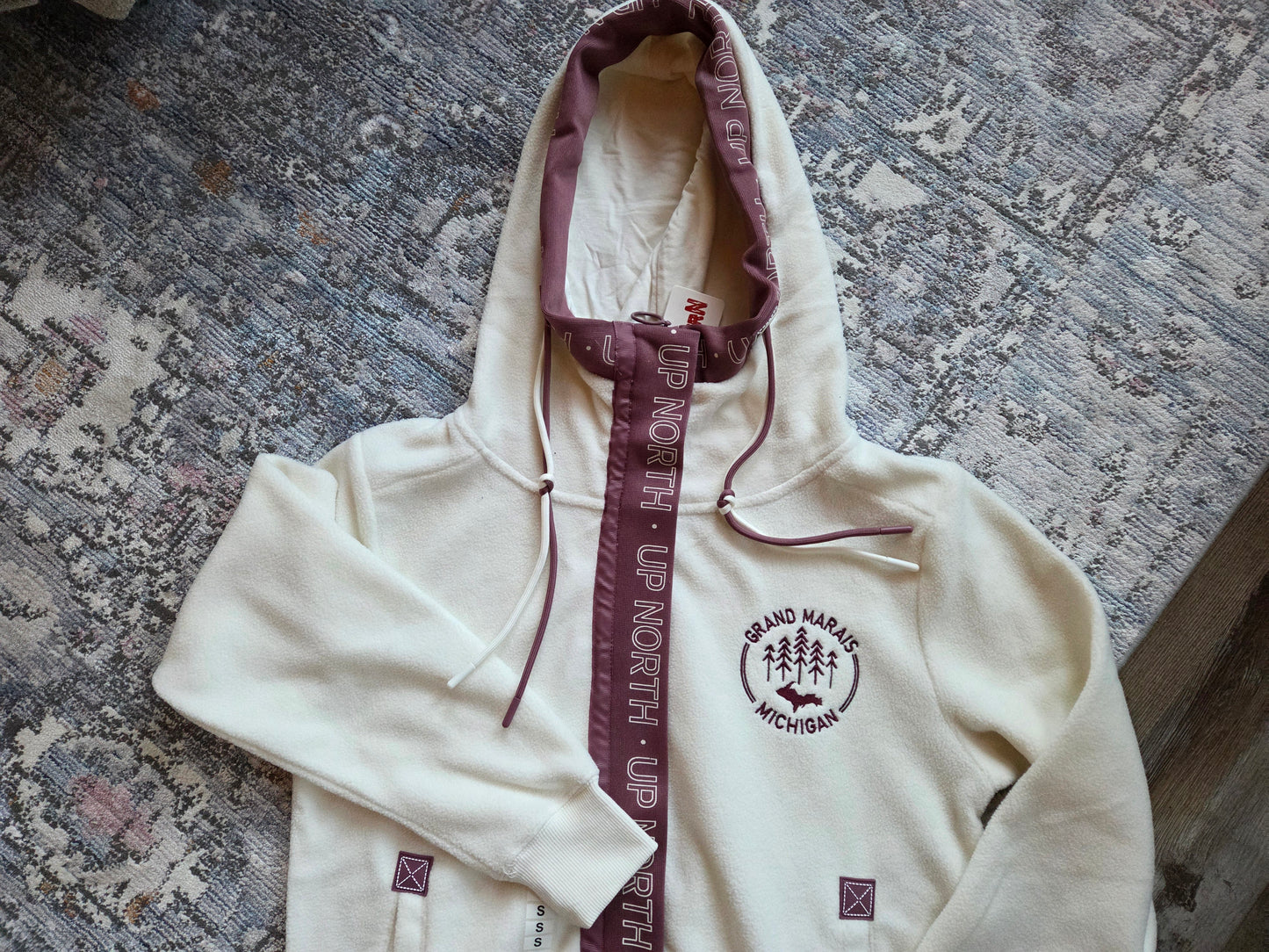 Full zipper hooded jacket - sage or cream color
