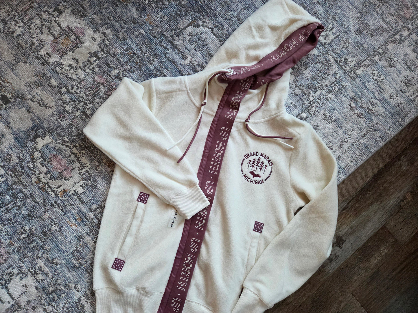 Full zipper hooded jacket - sage or cream color