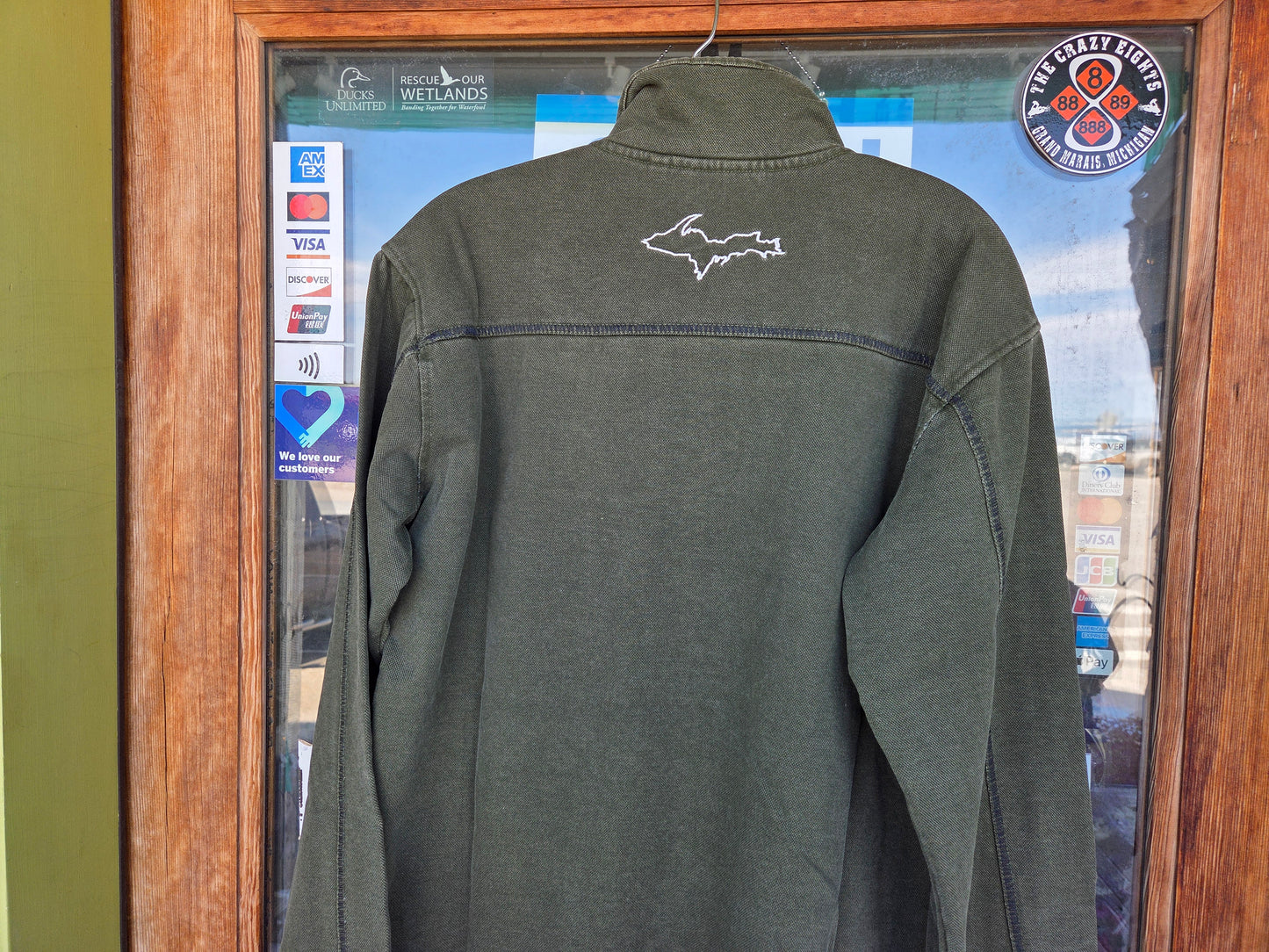 Olive color denim Quarter Zip