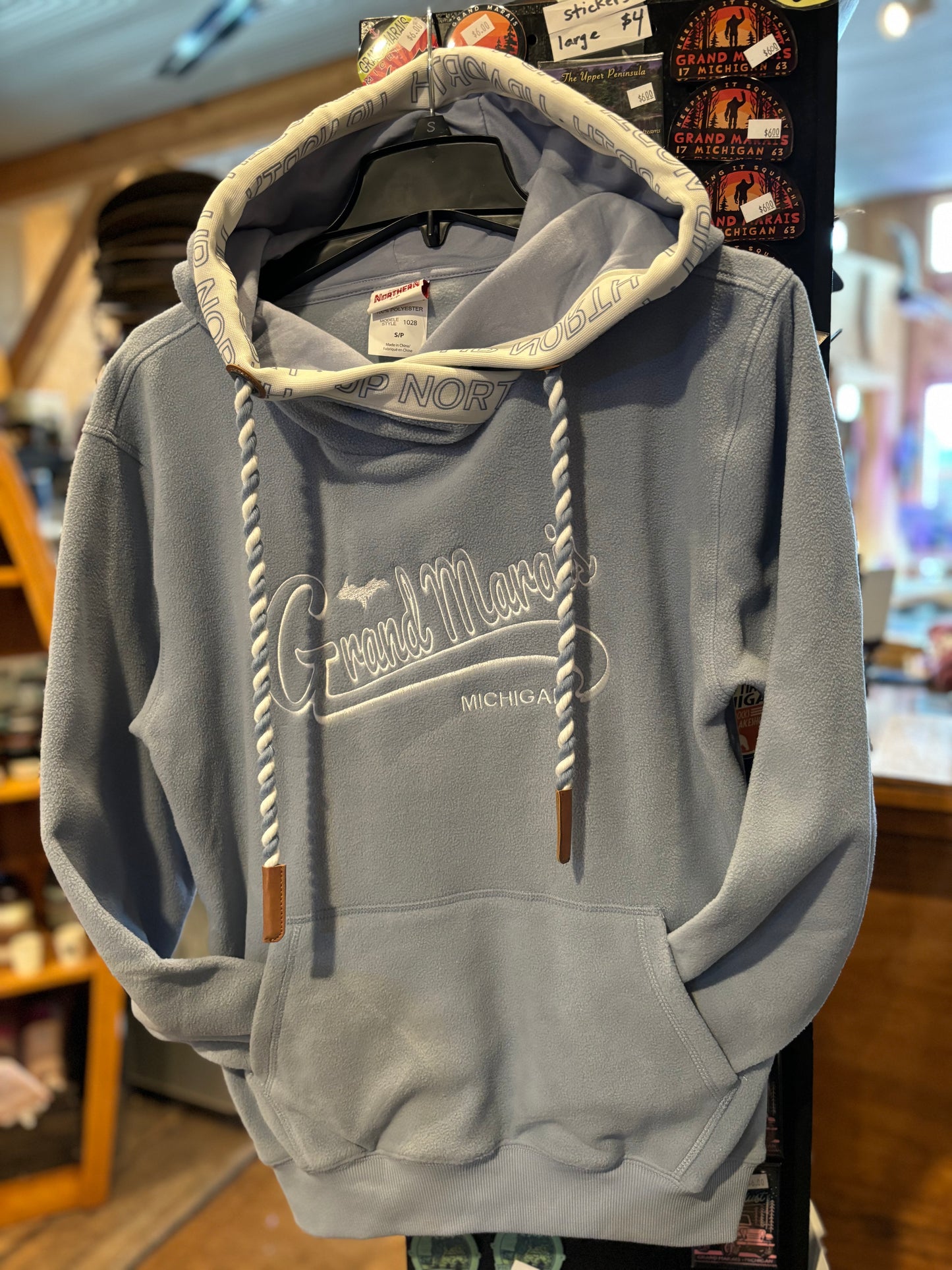 Ice blue hooded fleece