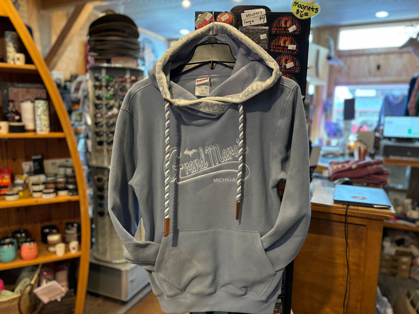 Ice blue hooded fleece