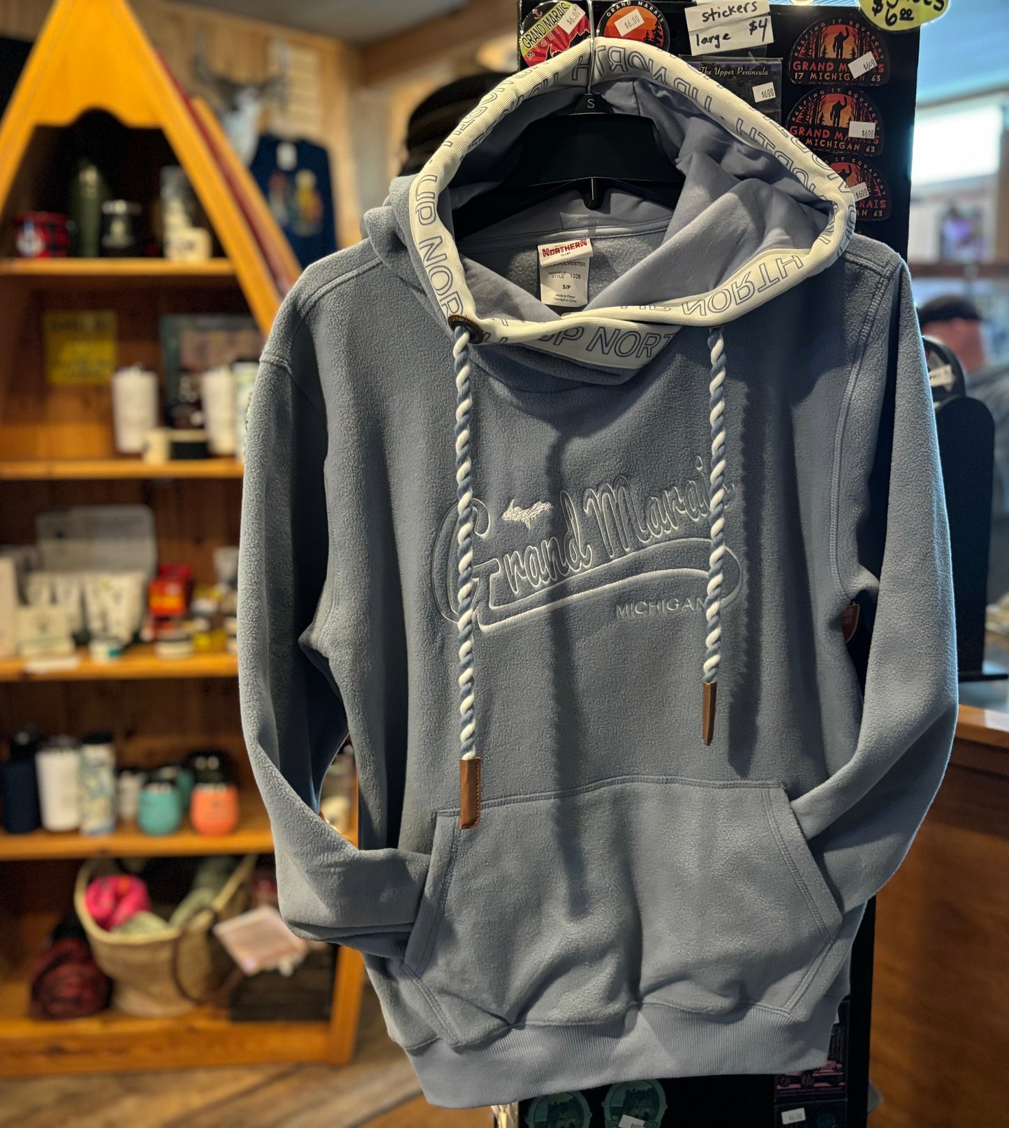 Ice blue hooded fleece