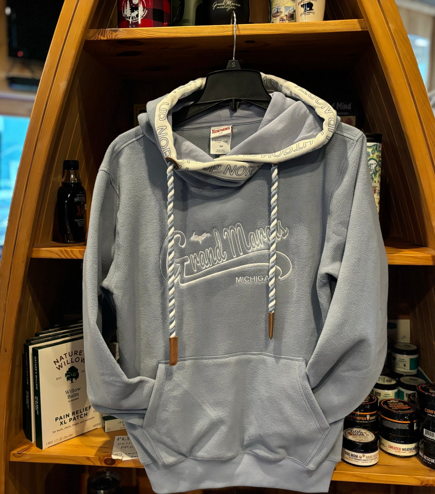 Ice blue hooded fleece