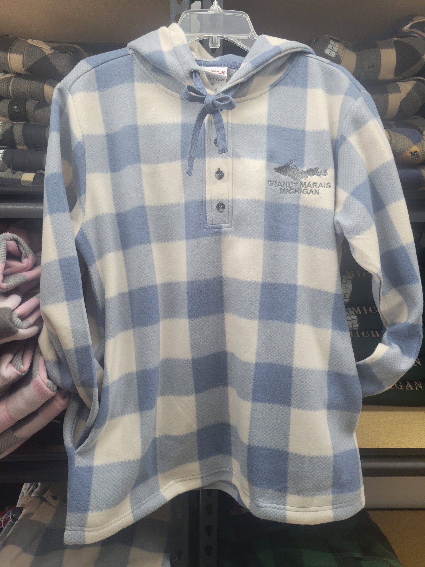 Henley hoodie - blue check