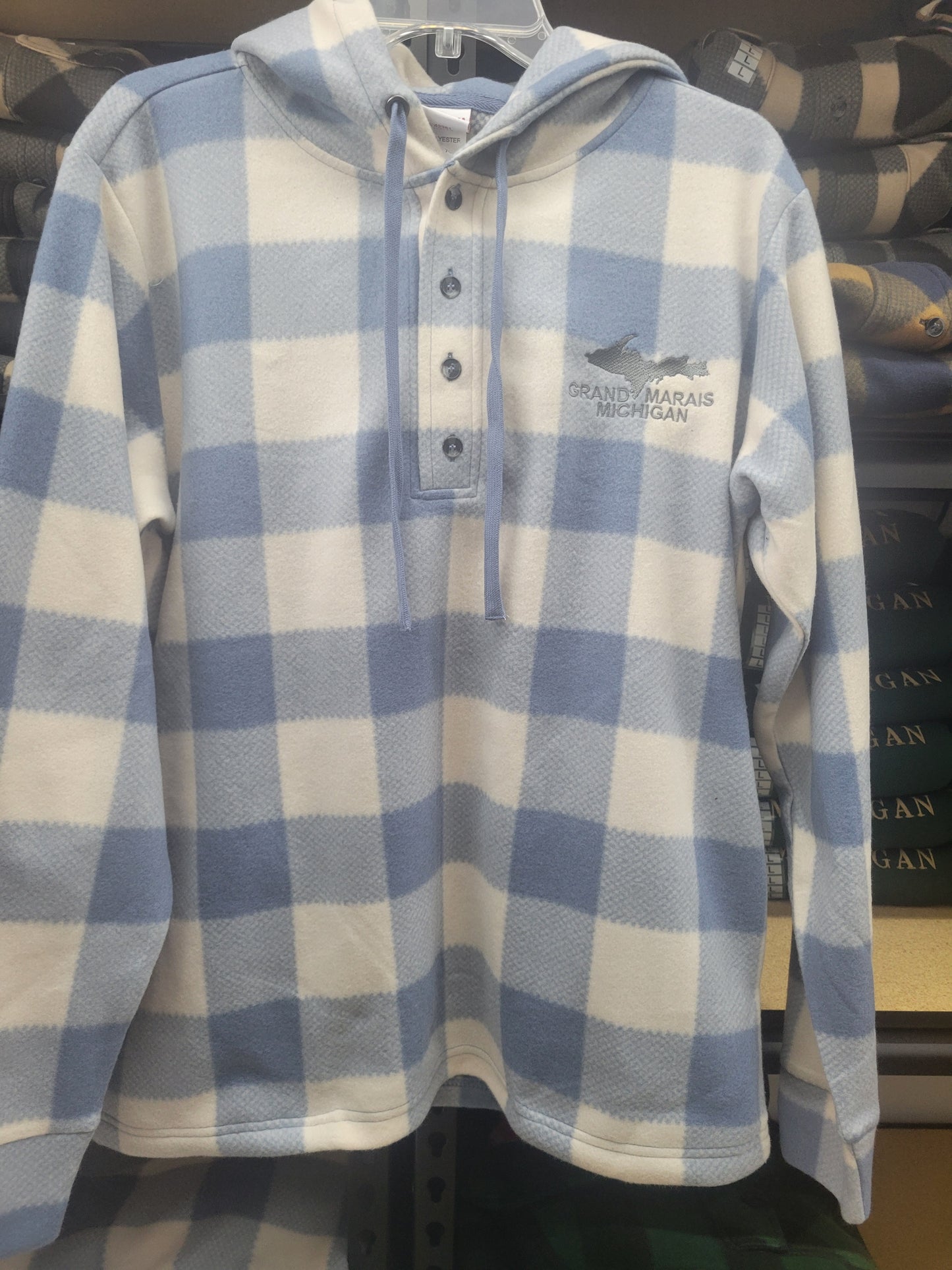 Henley hoodie - blue check