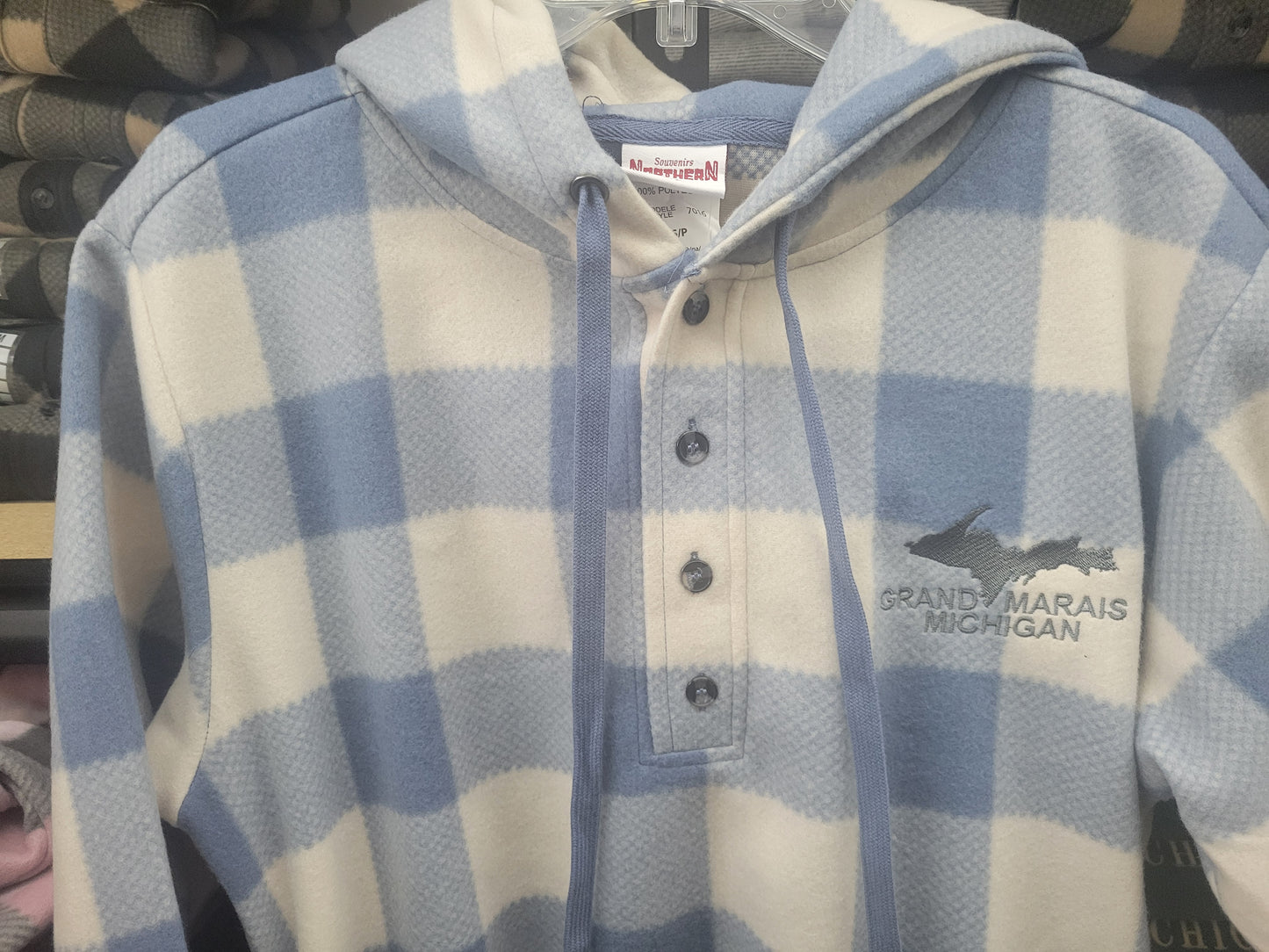 Henley hoodie - blue check