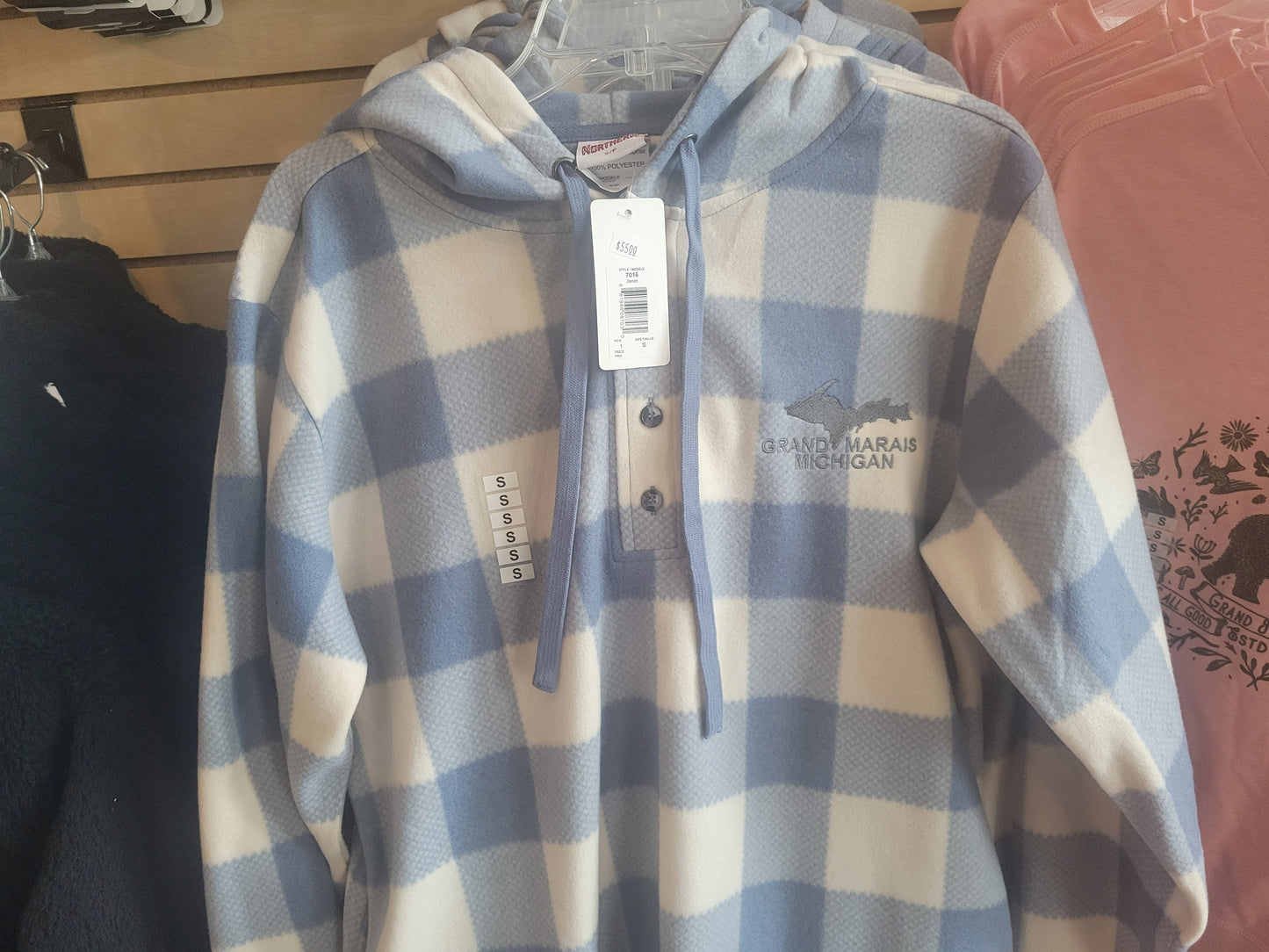 Henley hoodie - blue check