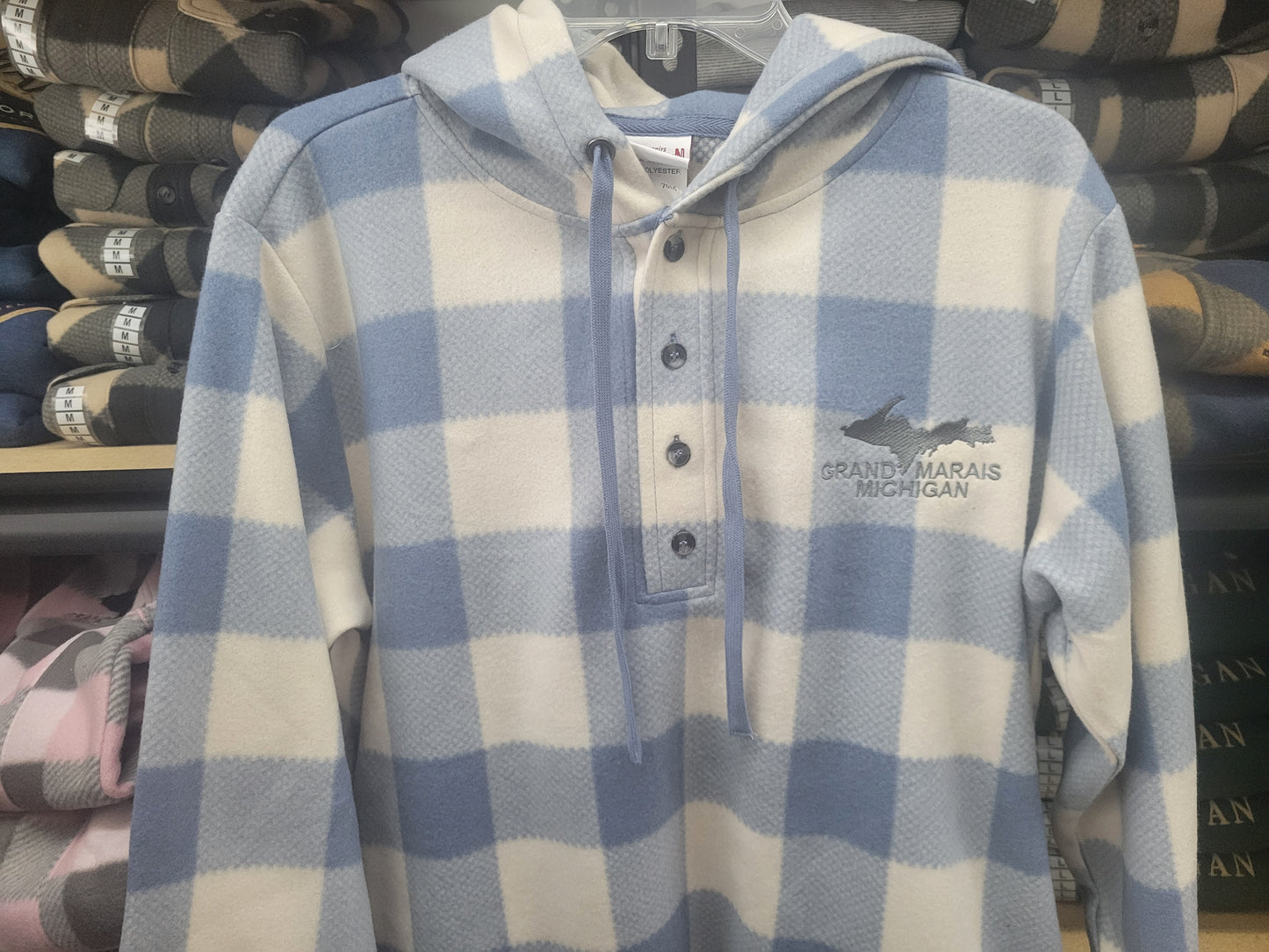 Henley hoodie - blue check