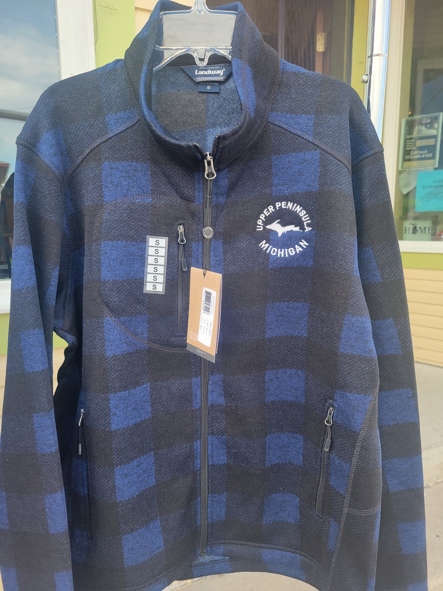 Blue check full zip fleece