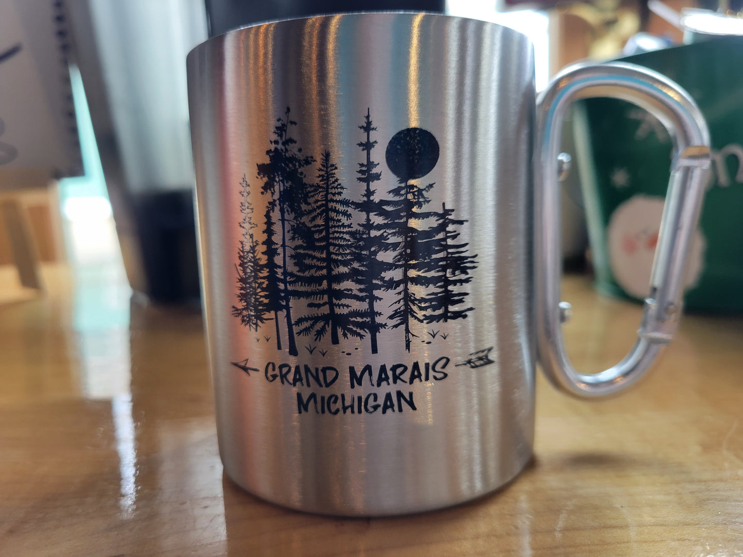 Coffee Mug with carabiner clip handle