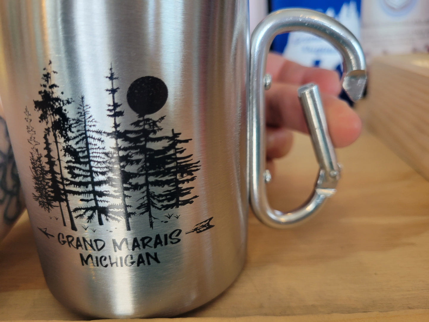 Coffee Mug with carabiner clip handle