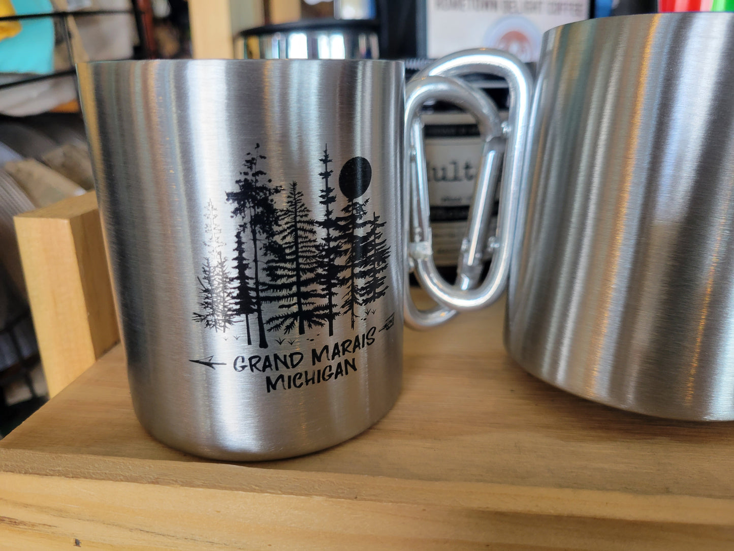 Coffee Mug with carabiner clip handle