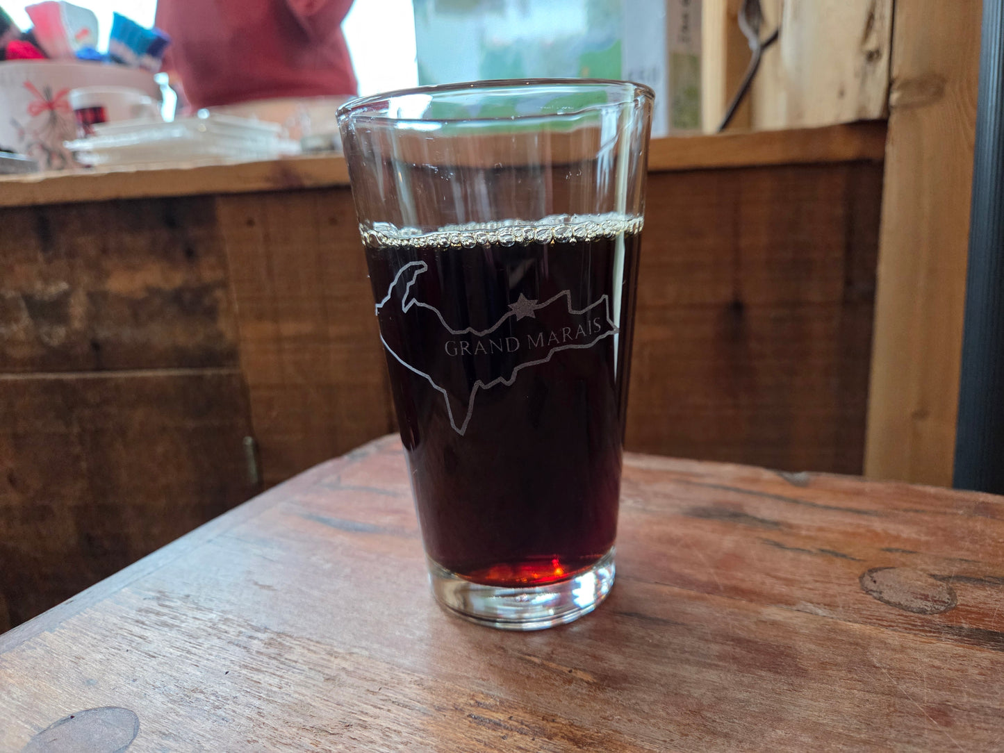 Clear pint glass or coffee mug