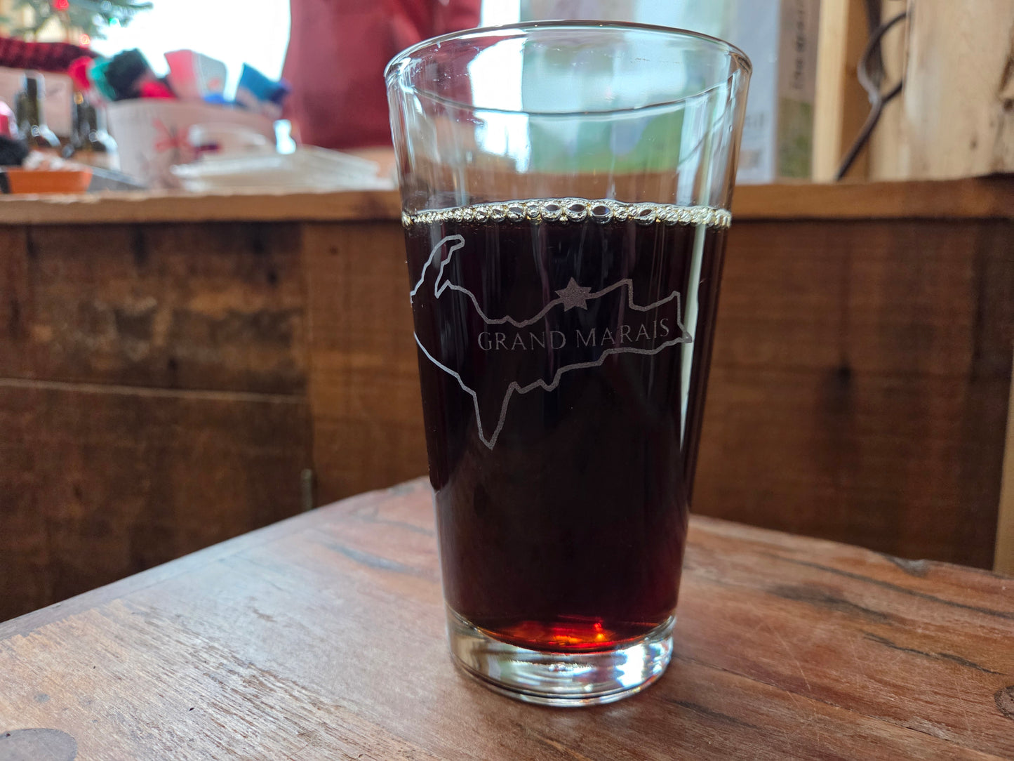 Clear pint glass or coffee mug