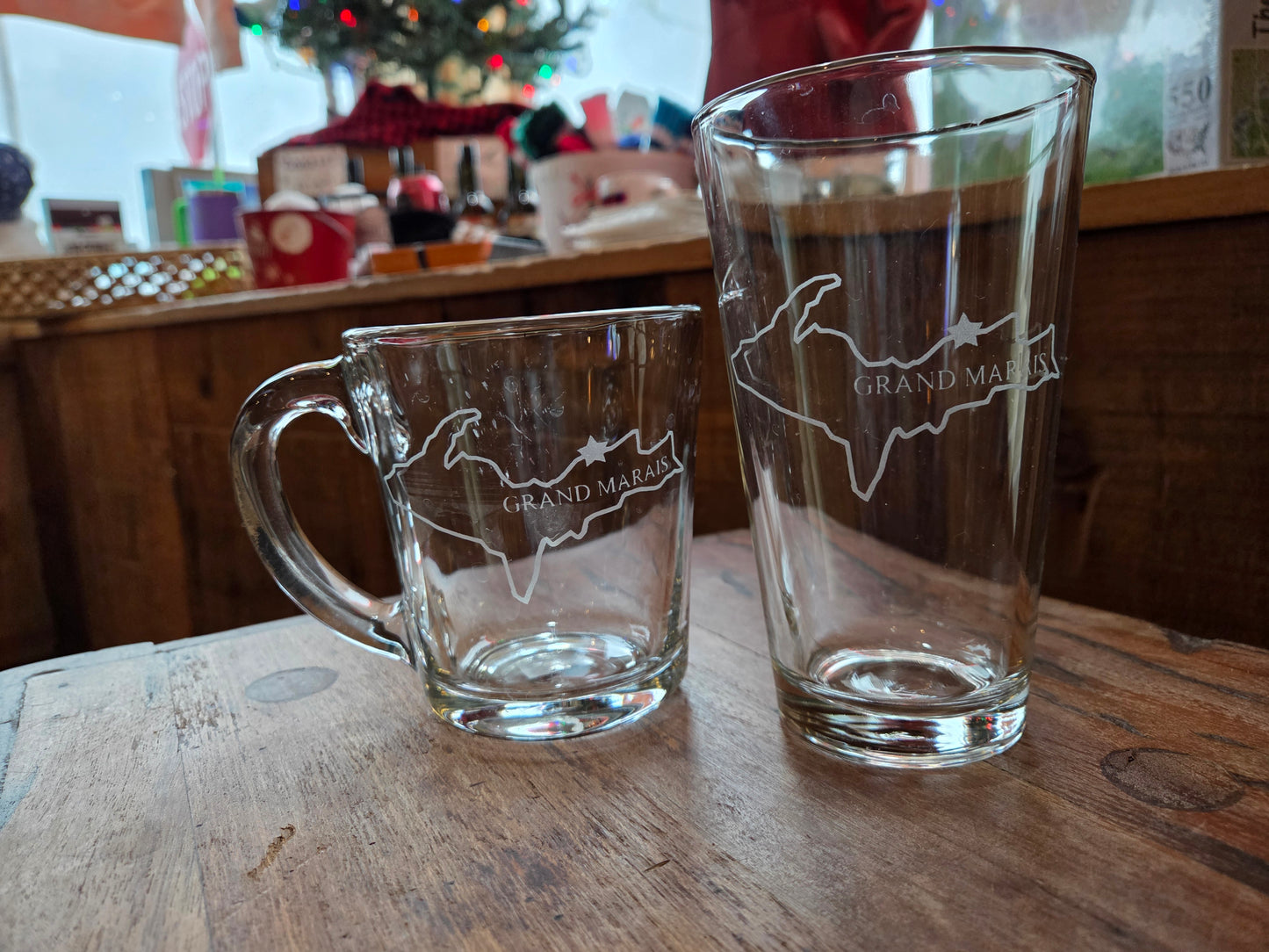 Clear pint glass or coffee mug