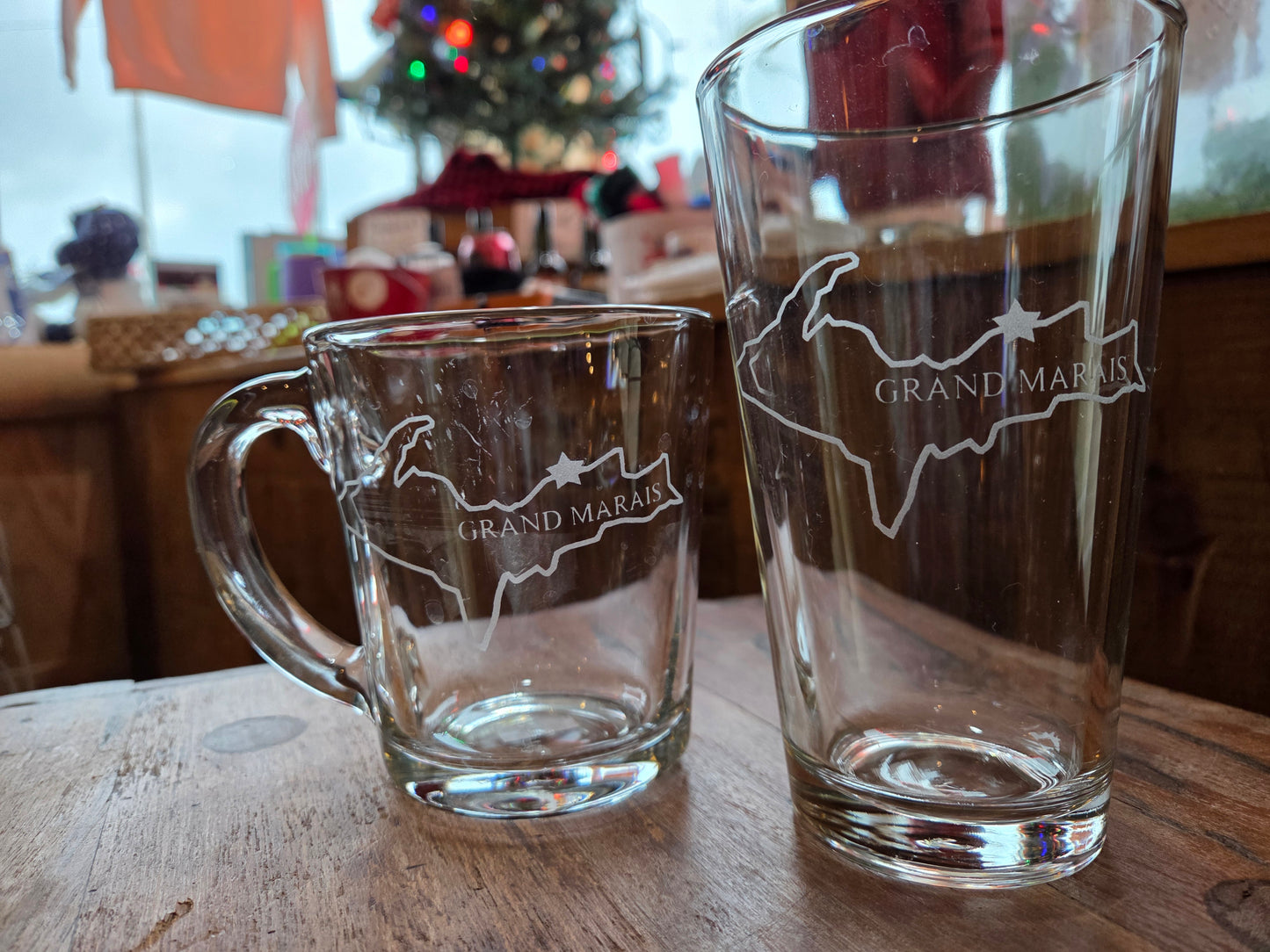 Clear pint glass or coffee mug