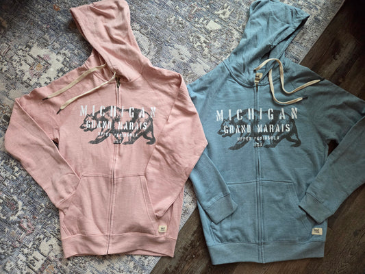 Cotton hoodie with full zipper Slate Blue or Pink Rose