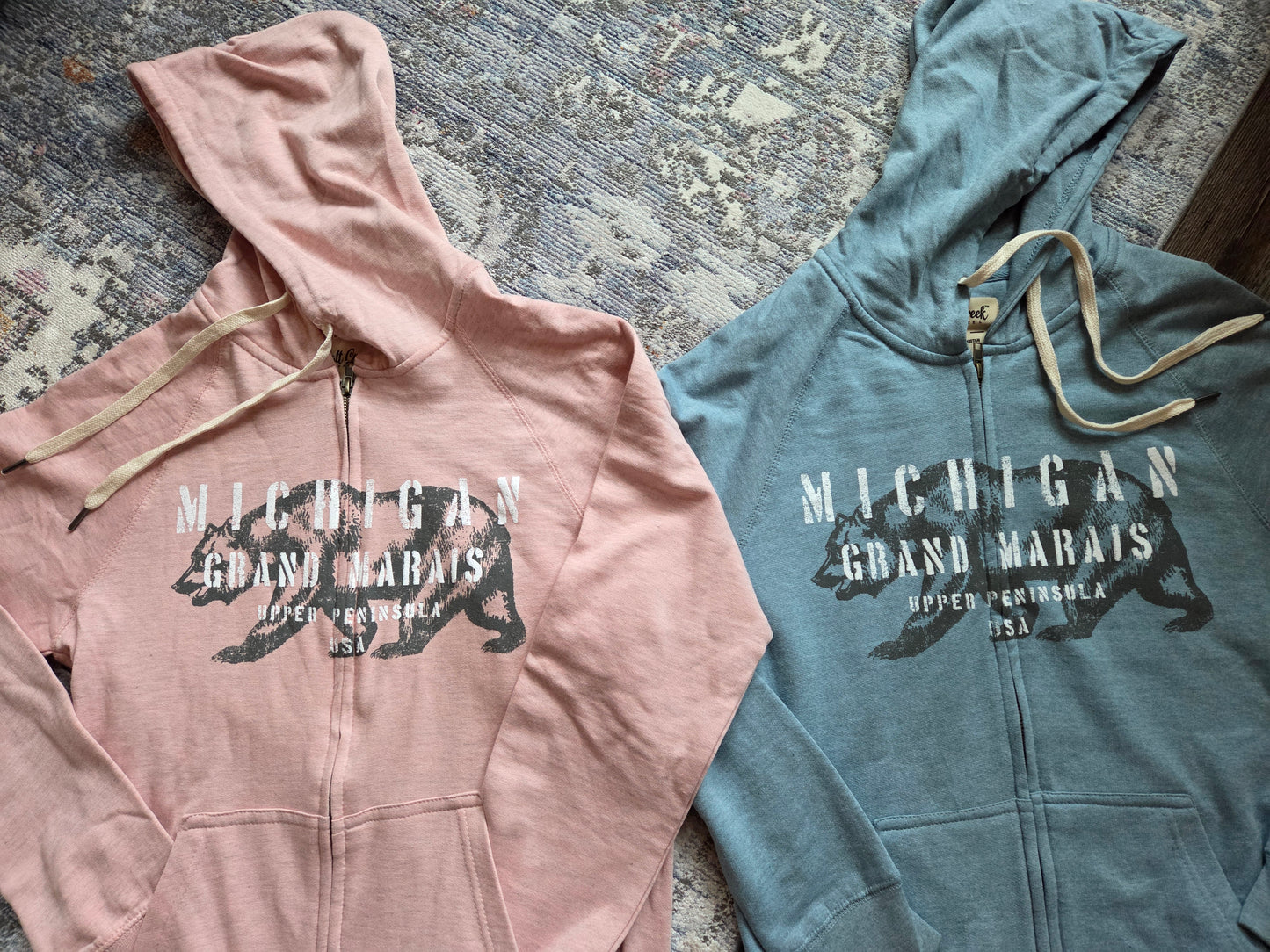 Cotton hoodie with full zipper Slate Blue or Pink Rose