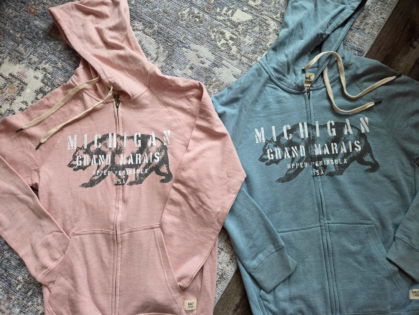 Cotton hoodie with full zipper Slate Blue or Pink Rose