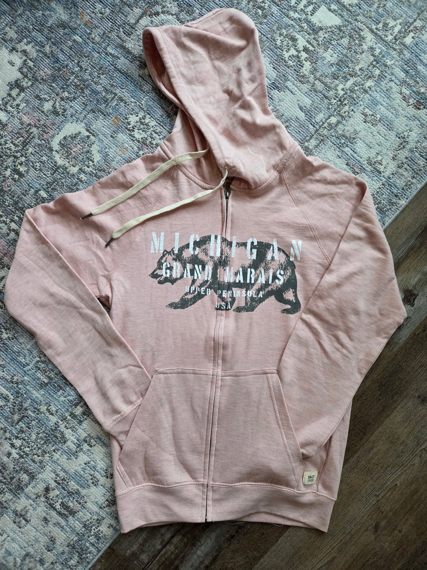 Cotton hoodie with full zipper Slate Blue or Pink Rose