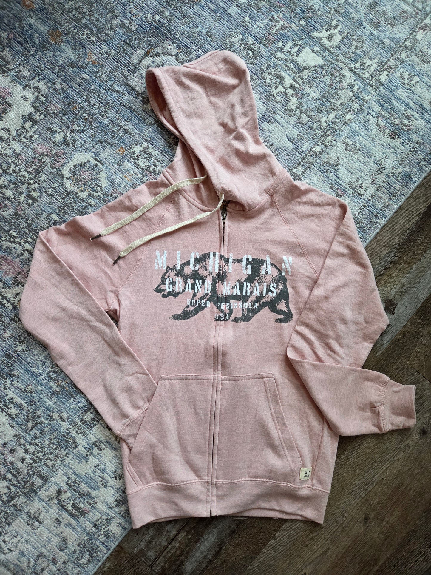 Cotton hoodie with full zipper Slate Blue or Pink Rose