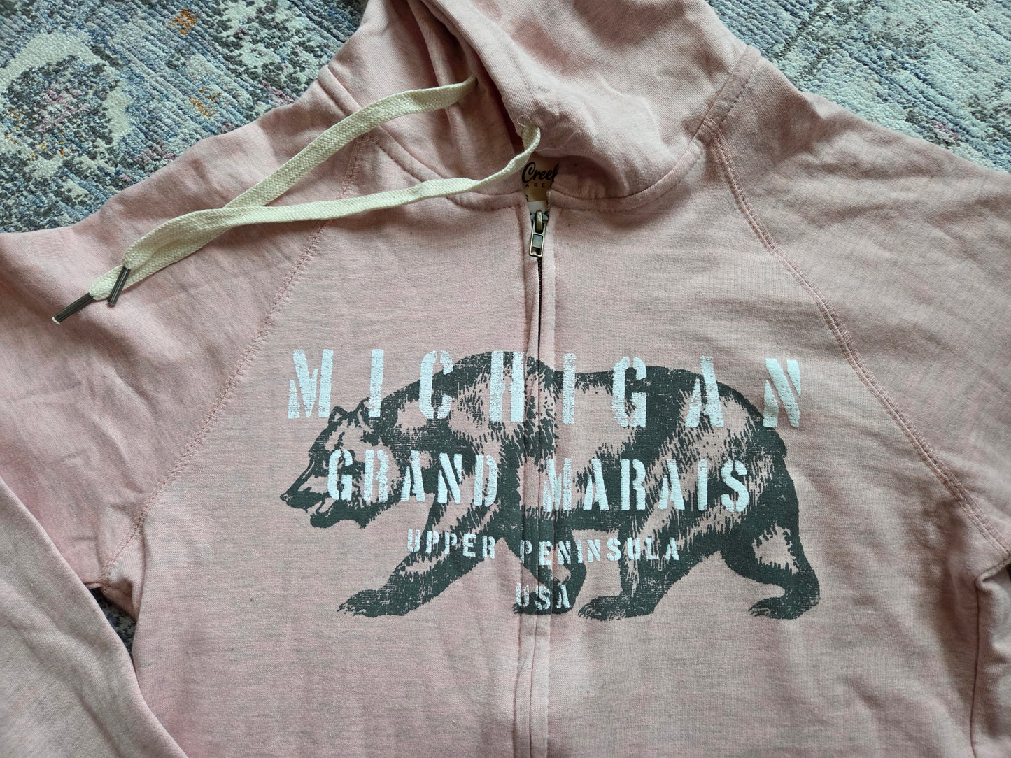 Cotton hoodie with full zipper Slate Blue or Pink Rose