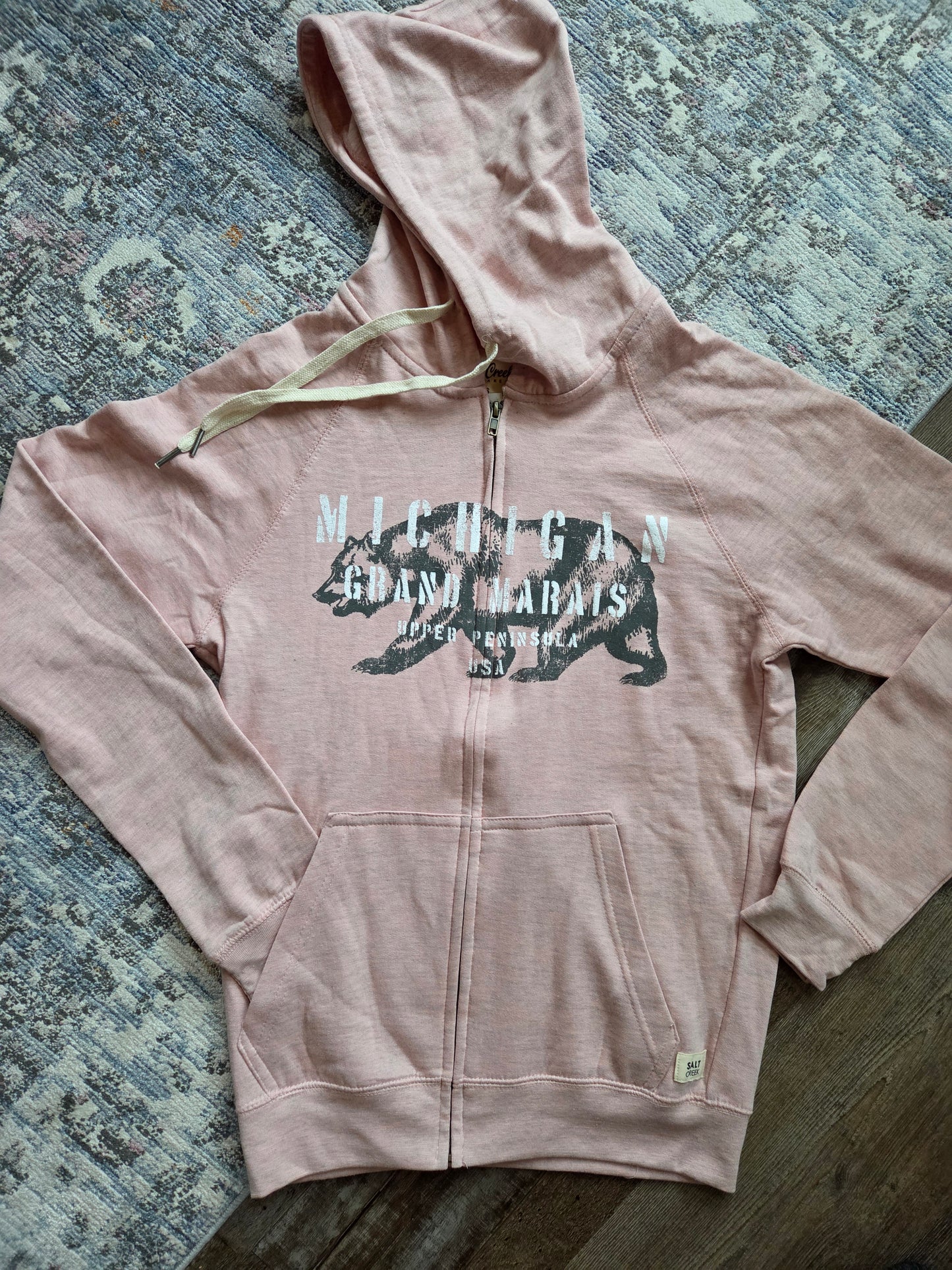 Cotton hoodie with full zipper Slate Blue or Pink Rose
