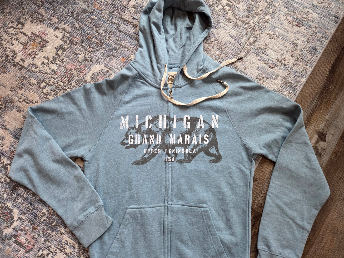 Cotton hoodie with full zipper Slate Blue or Pink Rose