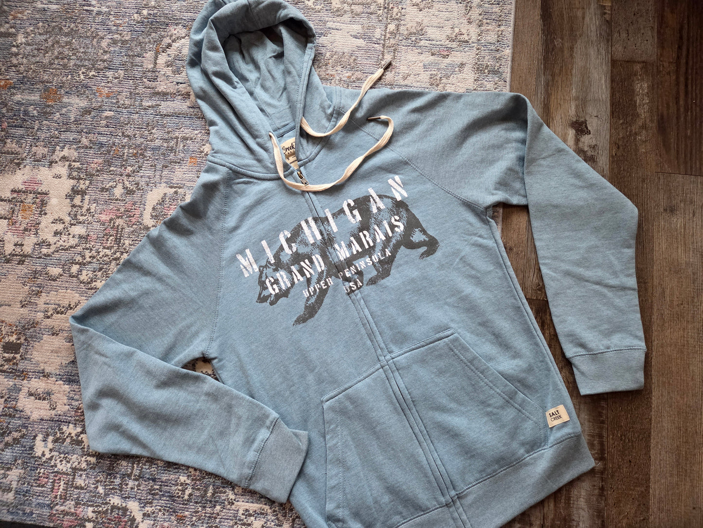 Cotton hoodie with full zipper Slate Blue or Pink Rose