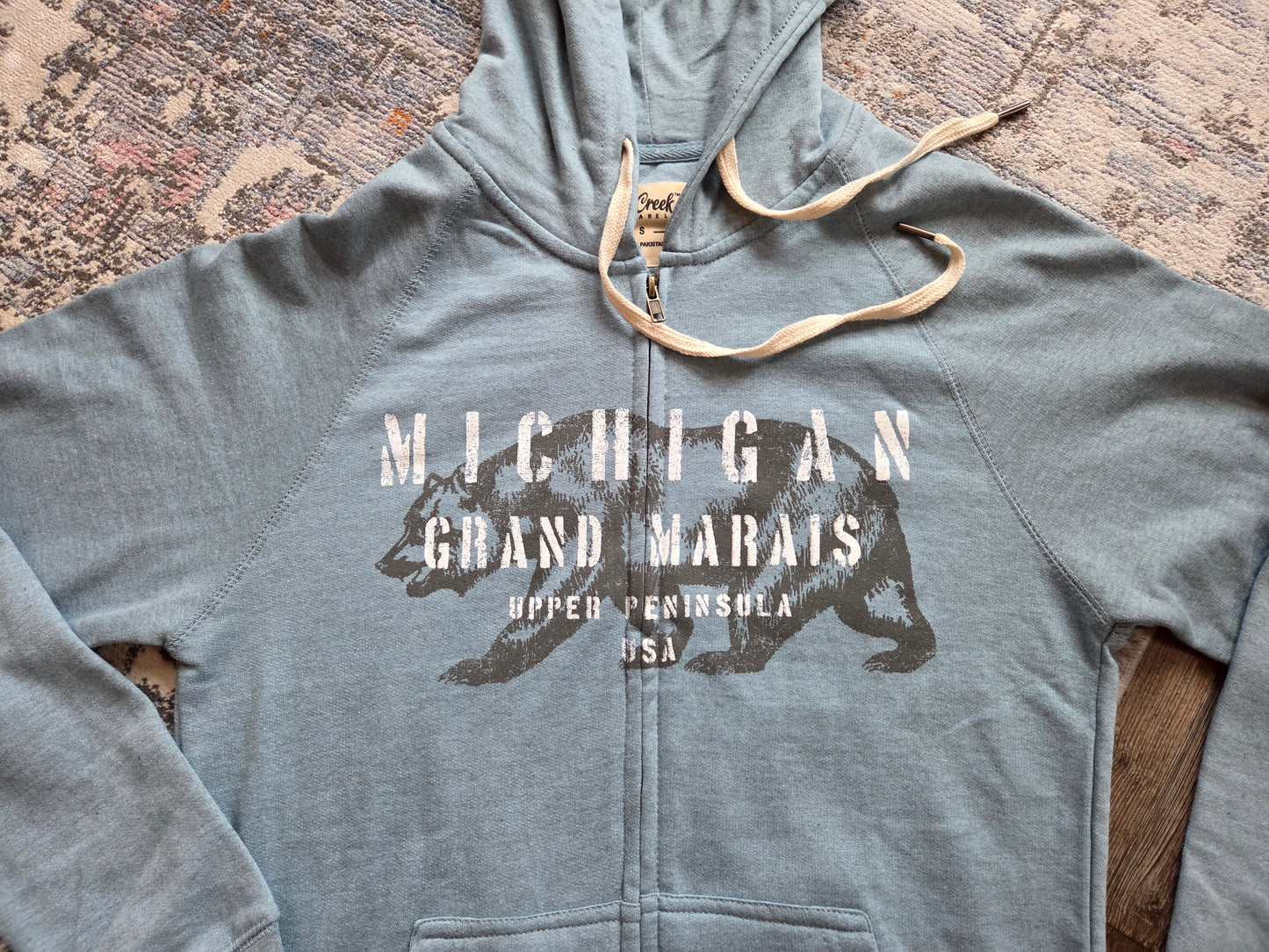 Cotton hoodie with full zipper Slate Blue or Pink Rose