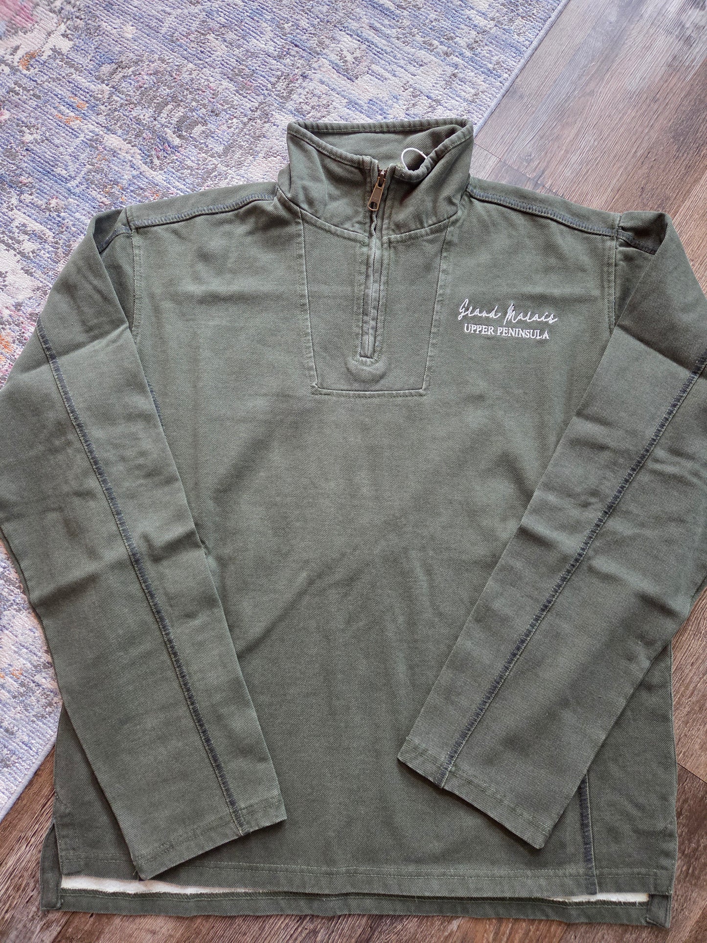 Olive color denim Quarter Zip
