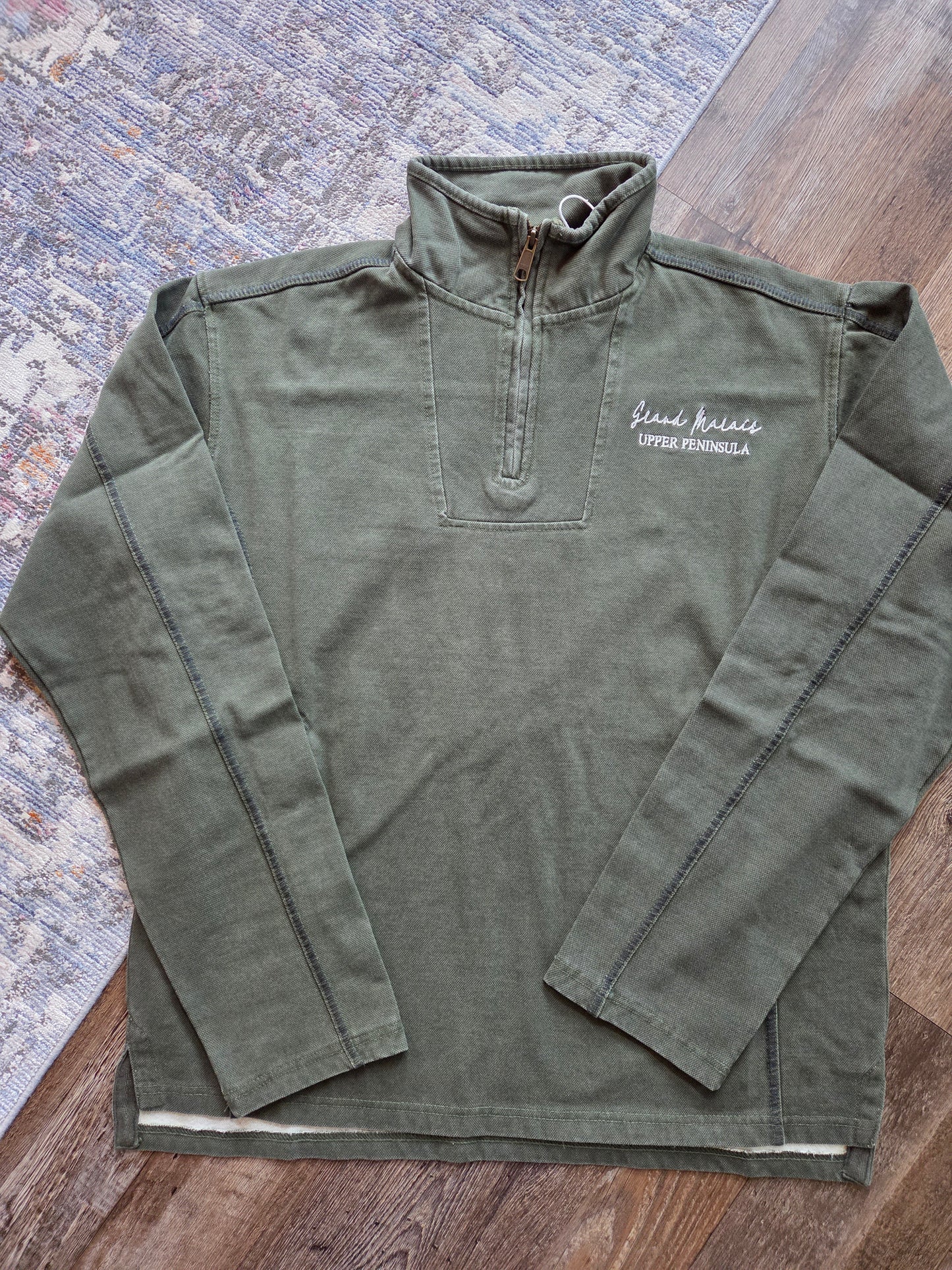 Olive color denim Quarter Zip