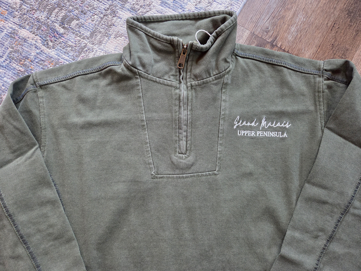 Olive color denim Quarter Zip