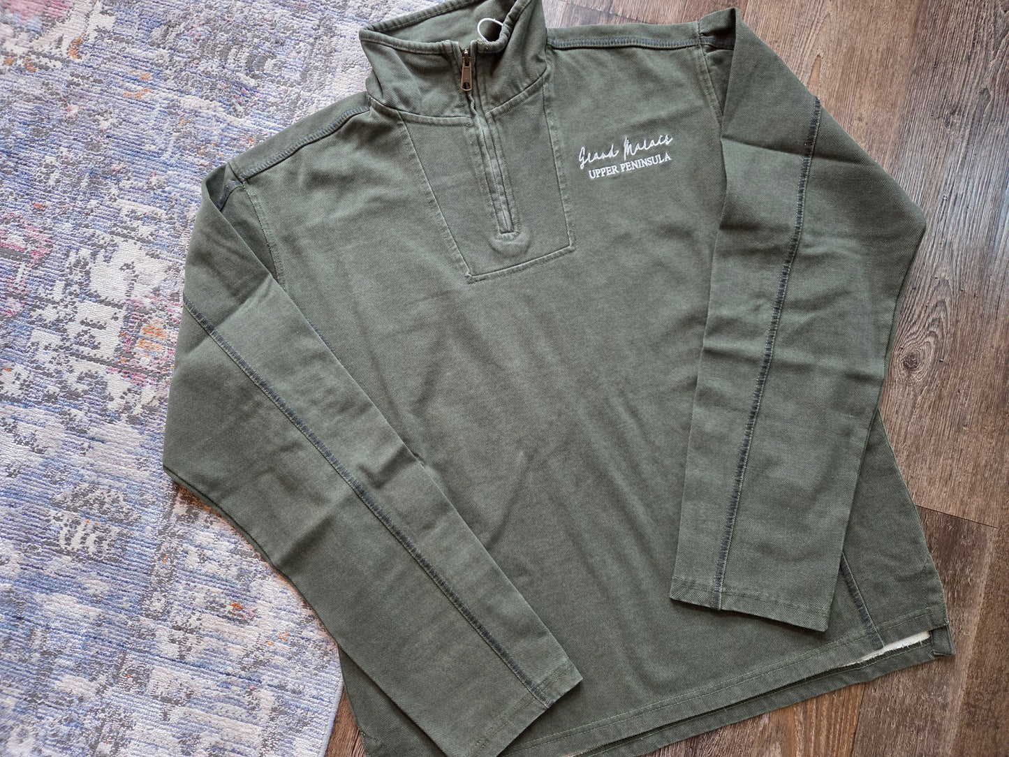 Olive color denim Quarter Zip