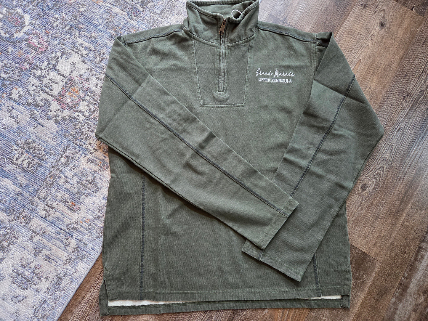 Olive color denim Quarter Zip