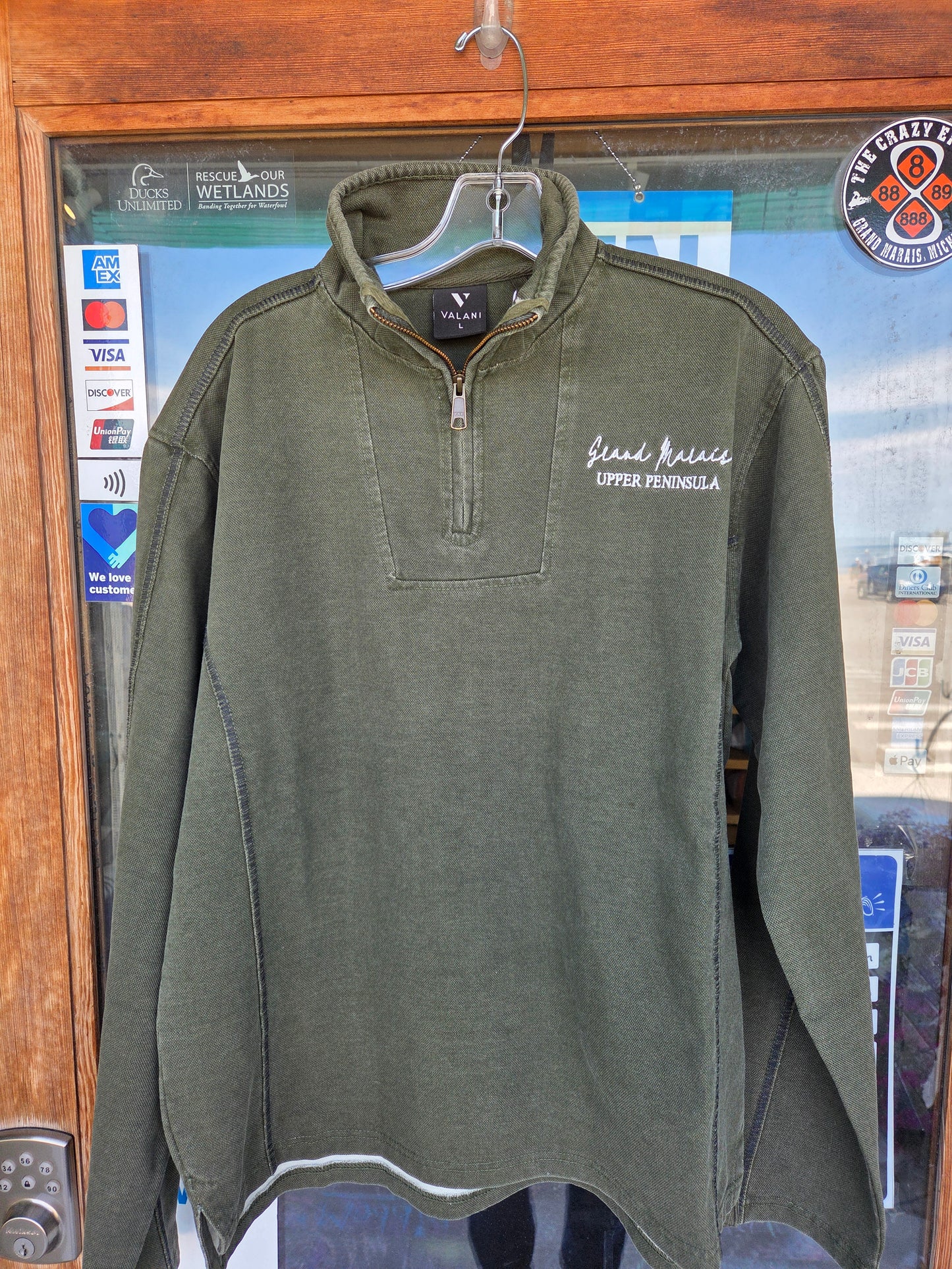Olive color denim Quarter Zip