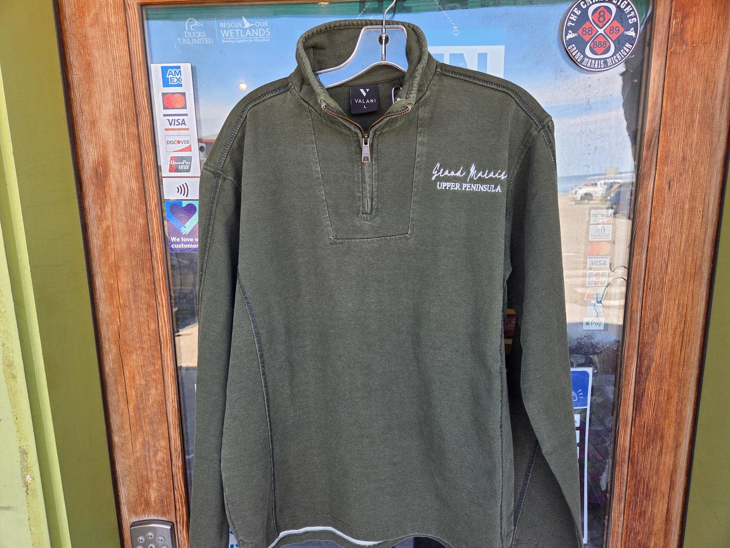 Olive color denim Quarter Zip