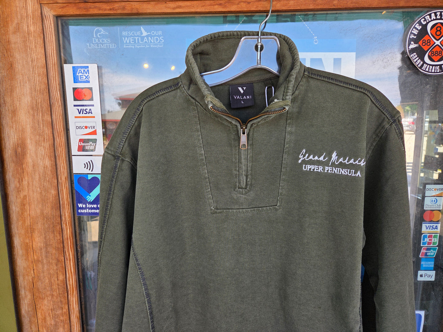 Olive color denim Quarter Zip