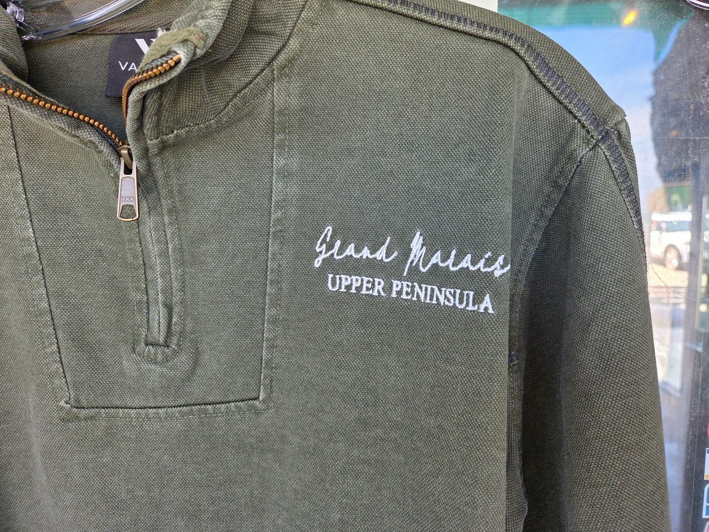 Olive color denim Quarter Zip