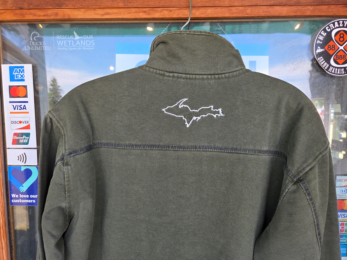 Olive color denim Quarter Zip