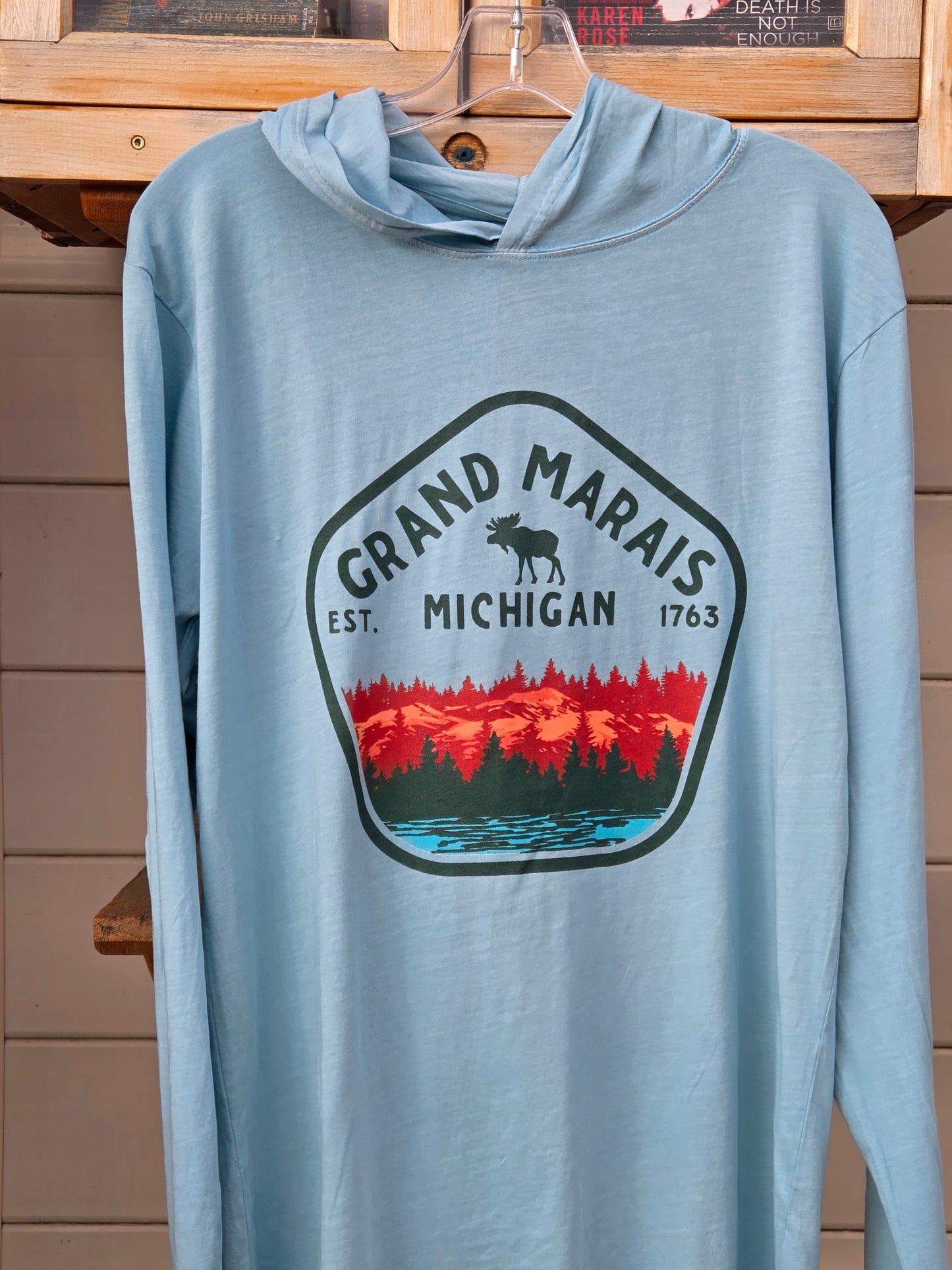 Long sleeve hooded shirt - blue or clay