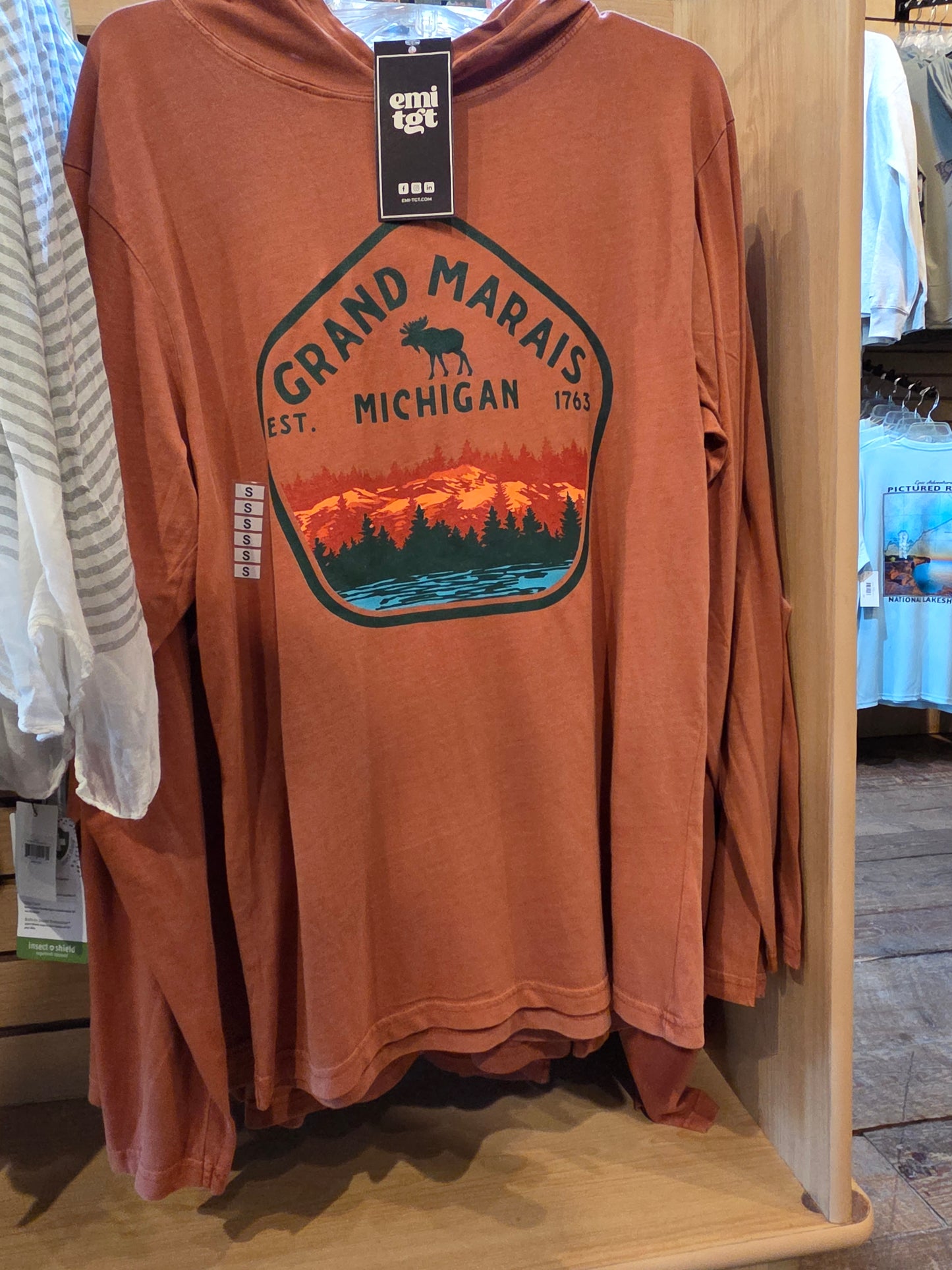 Long sleeve hooded shirt - blue or clay